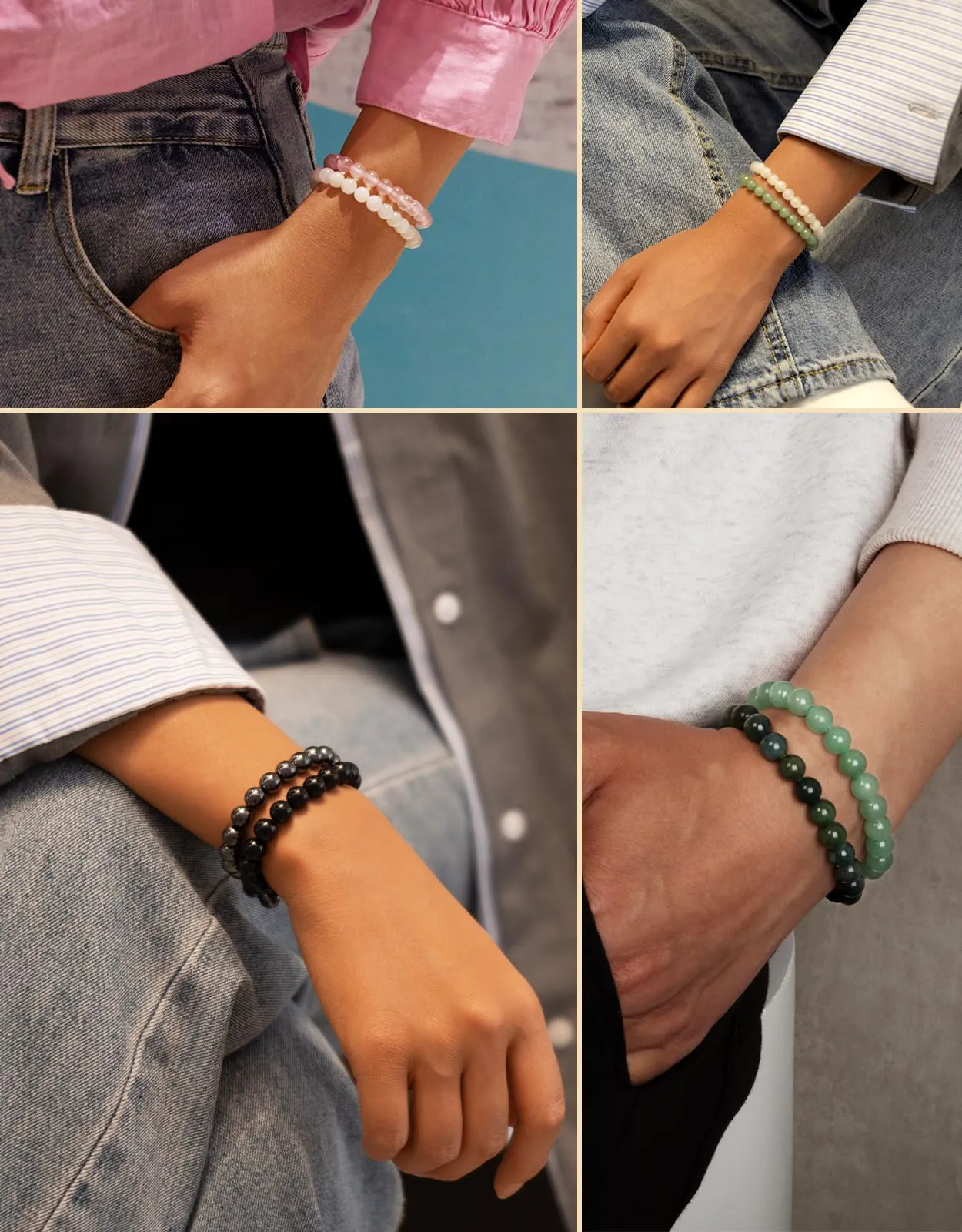 Landorilo Bracciale in Pietra Naturale 6 mm, Agata Colorata - immagine 6