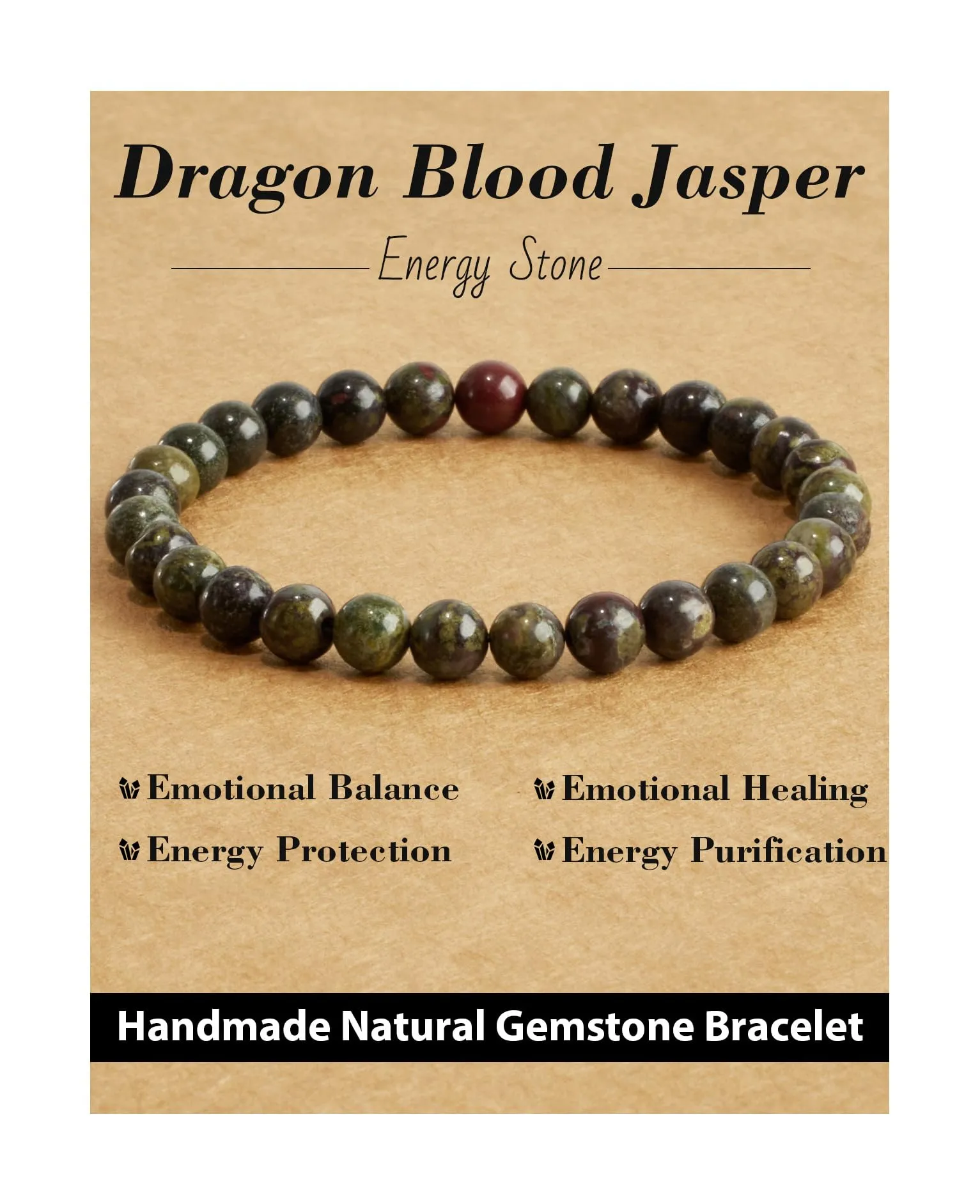 Landorilo Bracciale in Pietra Naturale 6 mm, Jaspe Sangre de Dragón - immagine 1