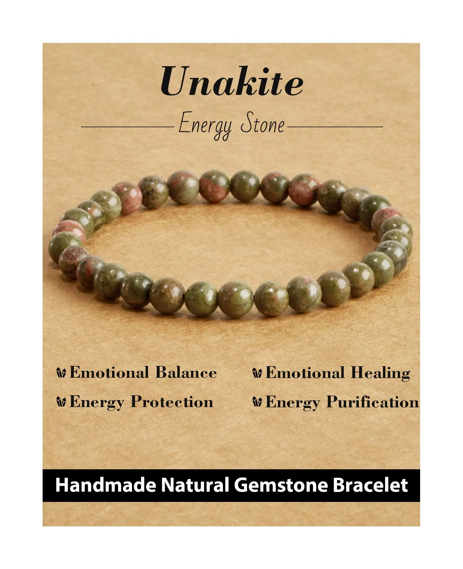 Landorilo Bracciale in Pietra Naturale Unakite, 6 mm - immagine 1