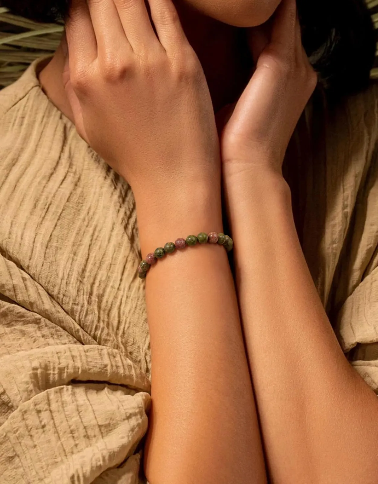 Landorilo Bracciale in Pietra Naturale Unakite, 6 mm - immagine 2