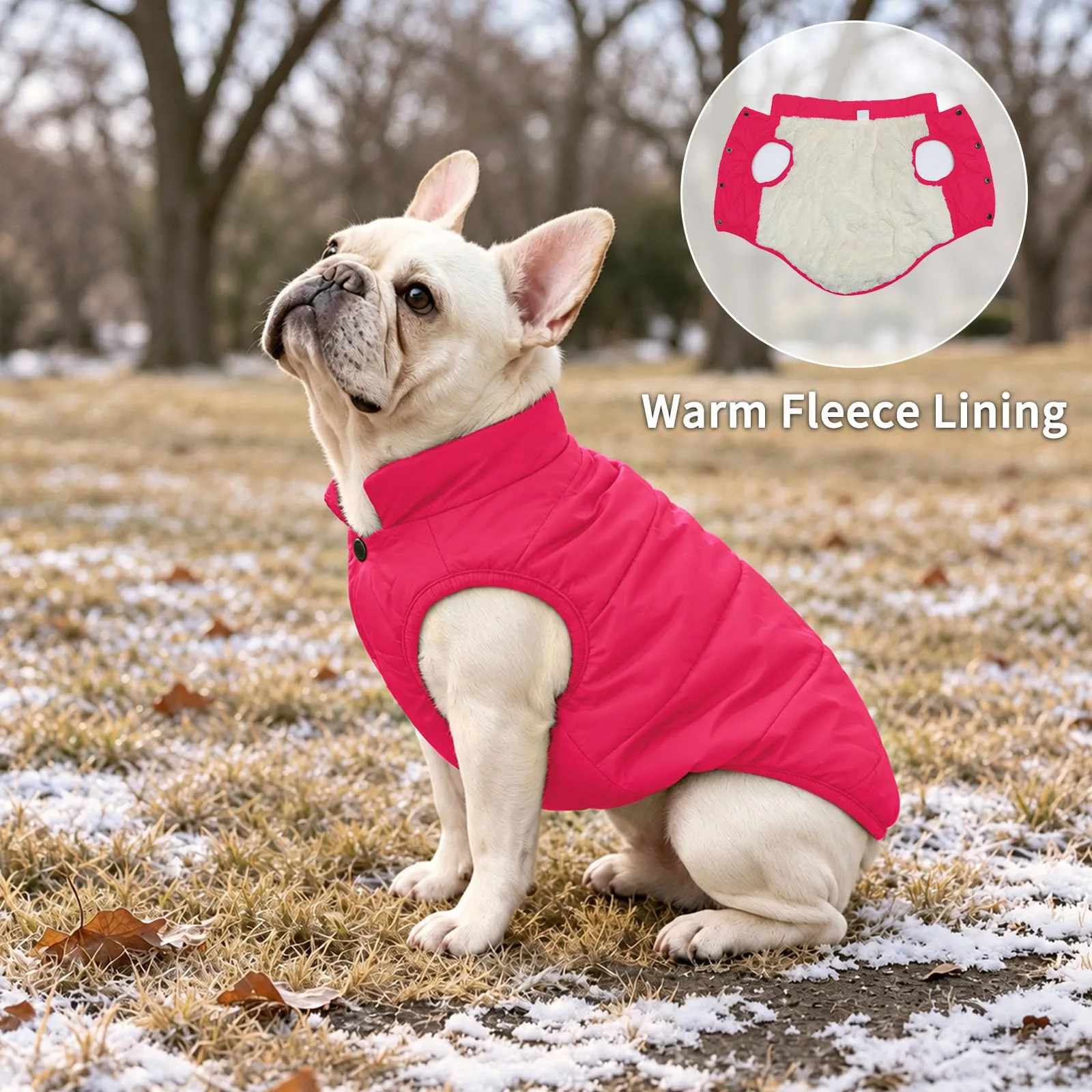 JoyDaog Giacca per cani a 2 strati foderata in pile antivento, Rosa, XL - immagine 3