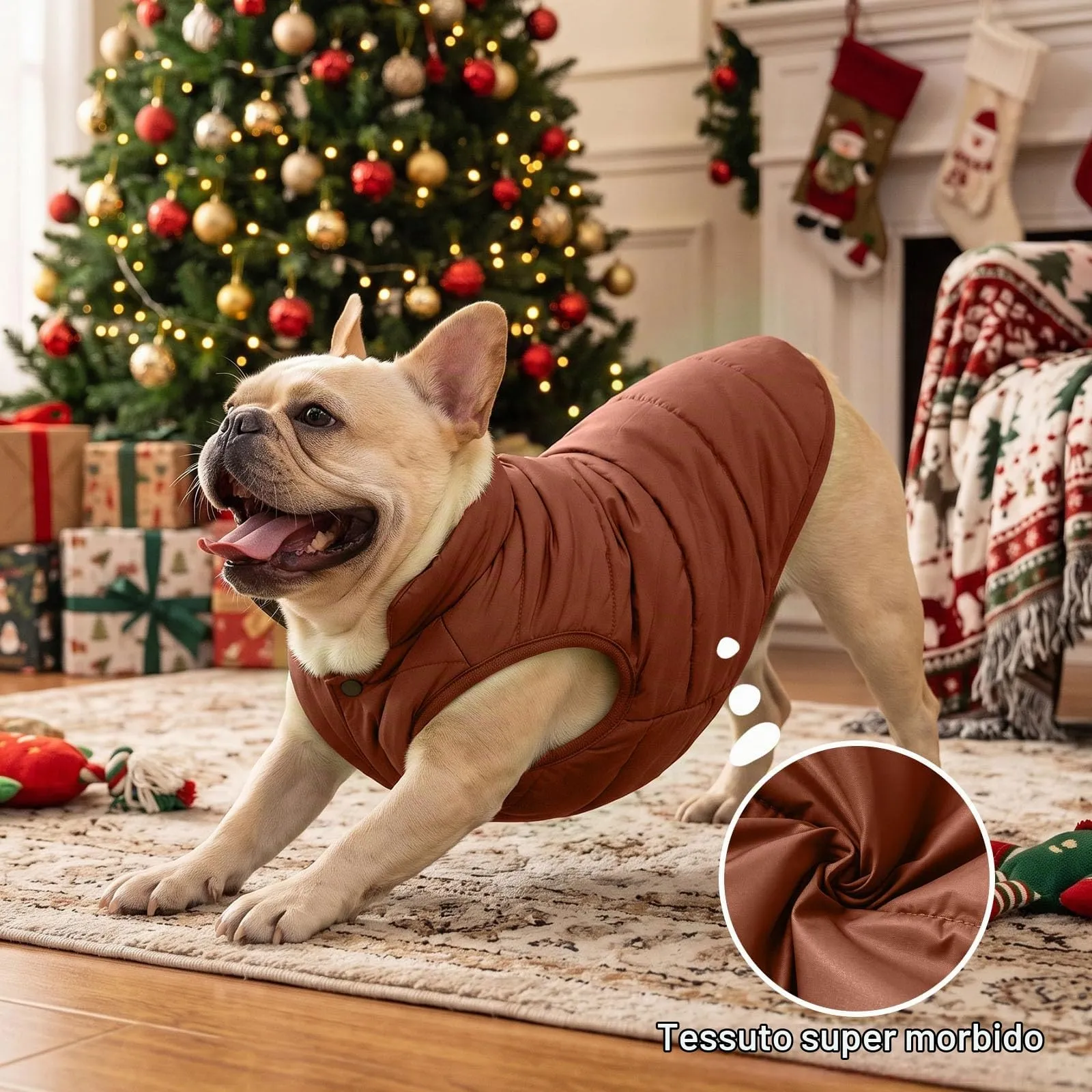 JoyDaog Giacca per Cani a 2 Strati Foderata in Pile Antivento, Marrone, XS - immagine 4