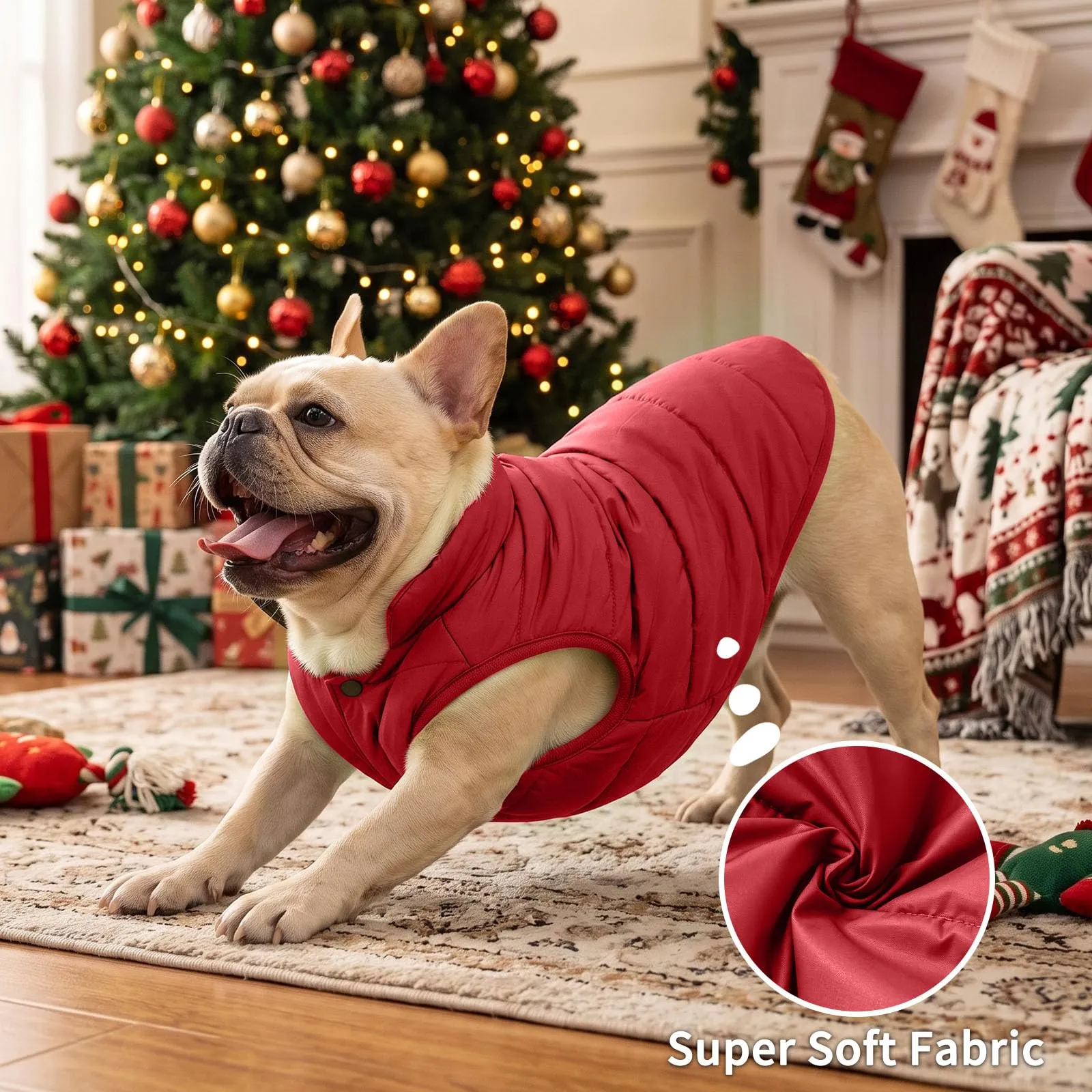 JoyDaog Giacca per cani a 2 strati foderata in pile antivento, Rosso, XXXL - immagine 4