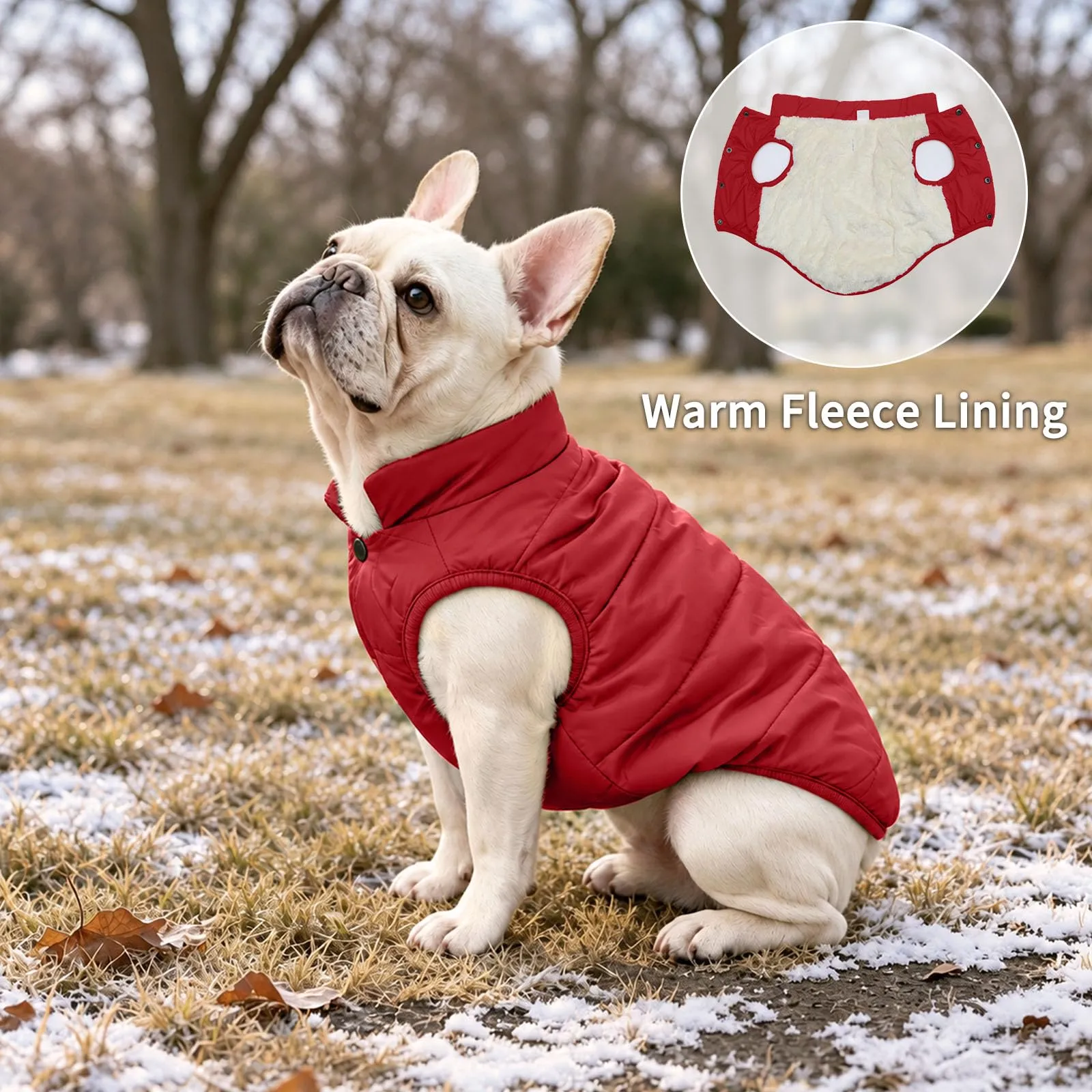JoyDaog Giacca per cani a 2 strati foderata in pile invernale antivento, XS, Rosso - immagine 4