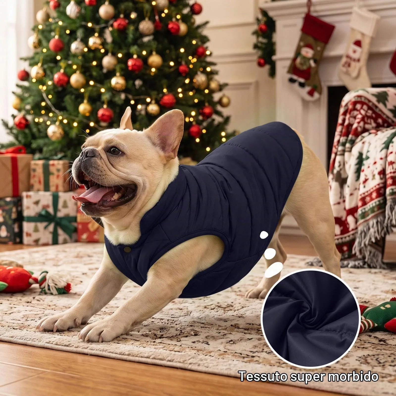 JoyDaog Giacca per cani a 2 strati foderata in pile antivento, Blu, XXXL - immagine 4