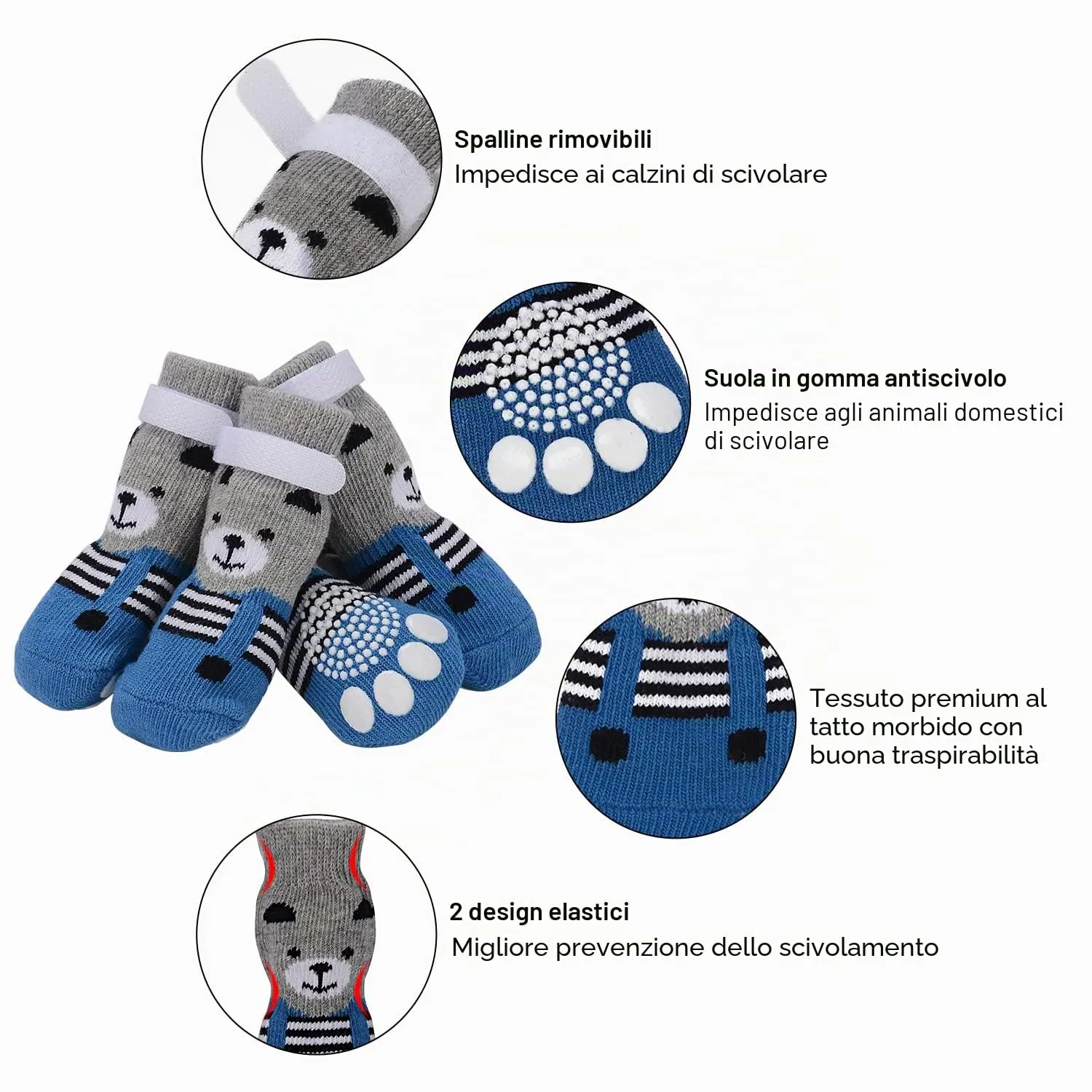 PETLOFT Calzini Antiscivolo per Cane, 4 Pezzi, Grigio, 2XL - immagine 3