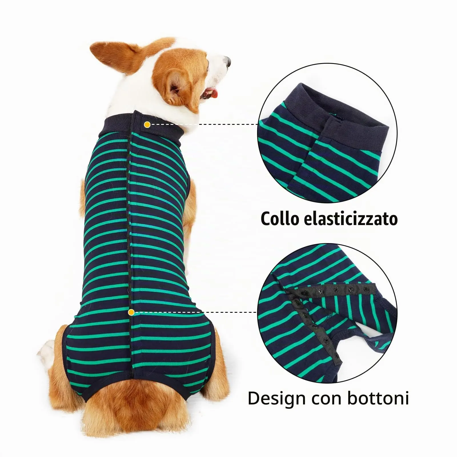 LIANZIMAU Tuta Recupero Post-Operatoria per Cani, Protezione Ferite Addominali e Pelle, Alternativa a Cono e Colletto, Taglia Large, Strisce Verde - immagine 5