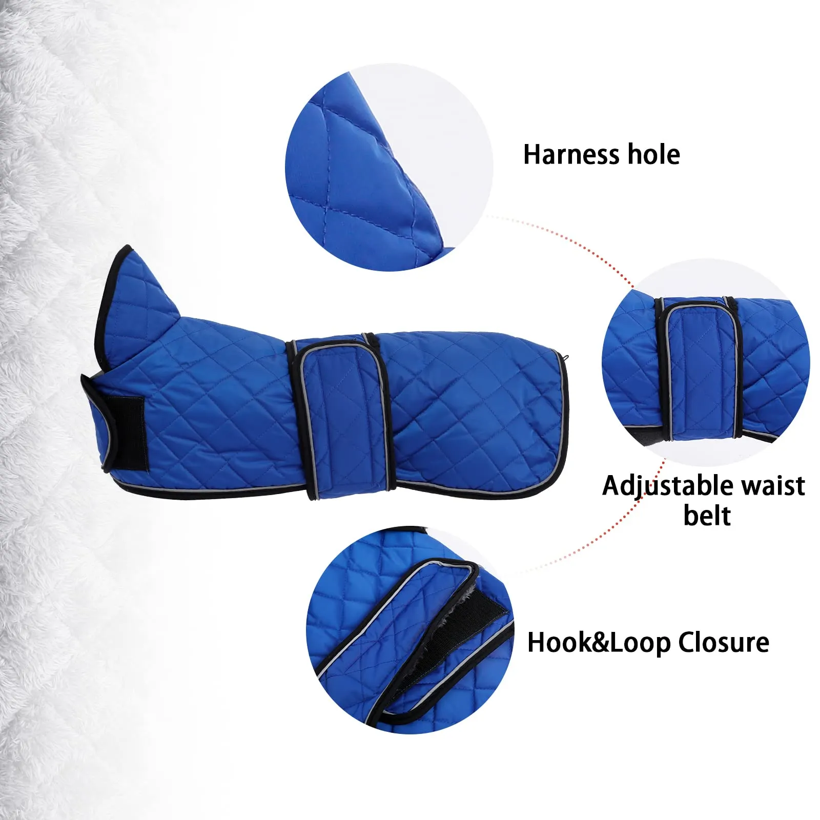 Geyecete Cappotto Invernale Termico Trapuntato per Bassotti con Fodera in Pile e Foro per Imbracatura, Blu, XS - immagine 3