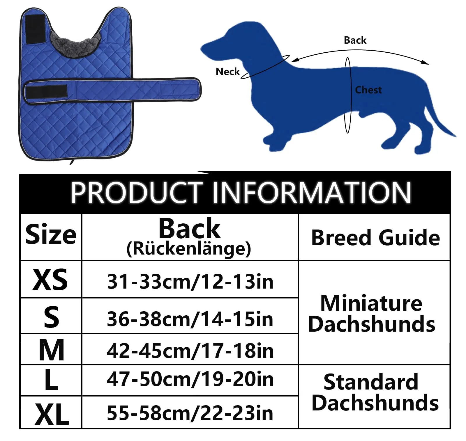 Geyecete Cappotto Invernale Termico Trapuntato per Bassotti con Fodera in Pile e Foro per Imbracatura, Blu, XS - immagine 6