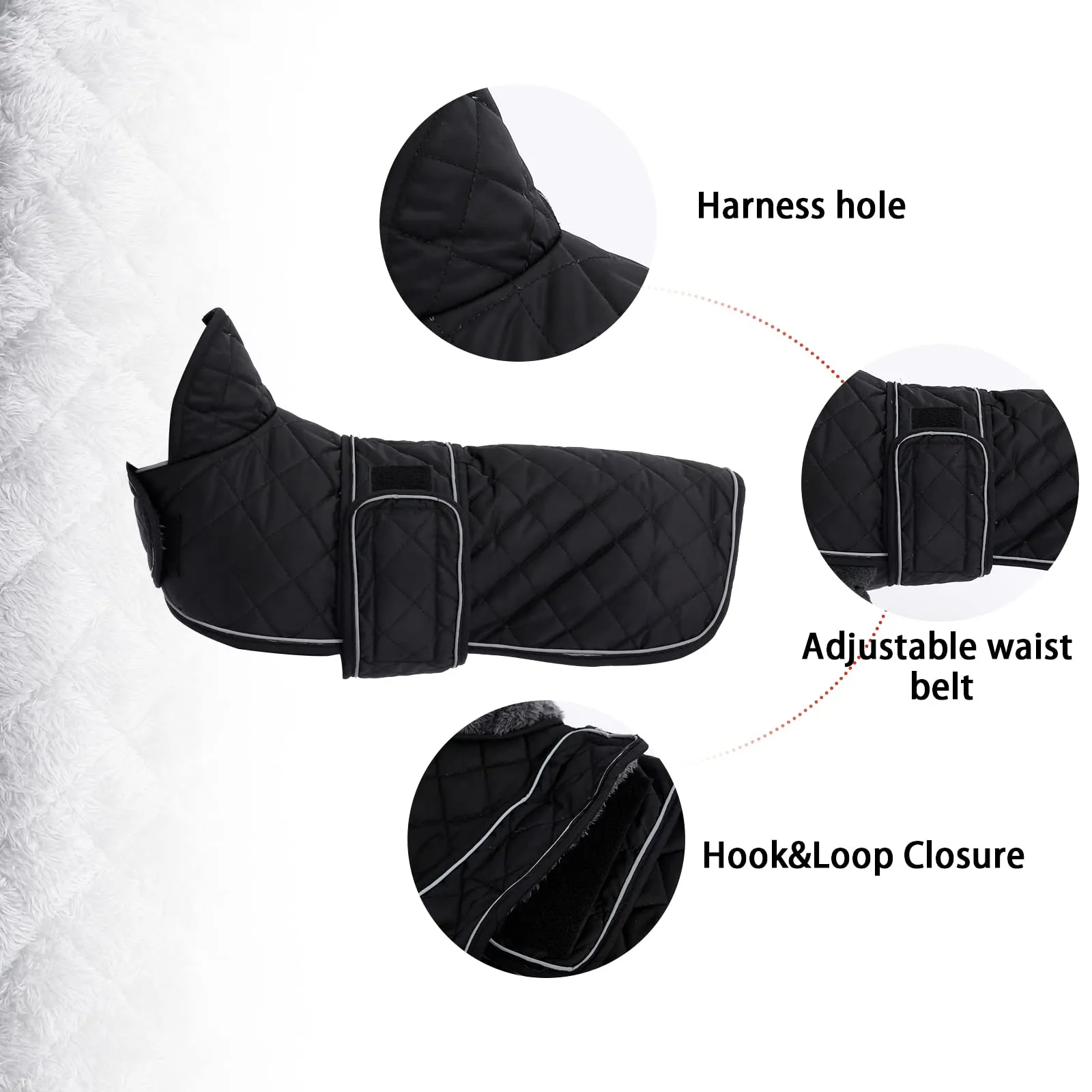 Geyecete Cappotto Invernale Termico Trapuntato per Cane Bassotto, Fodera in Pile, Foro per Imbracatura, Nero, XS - immagine 3