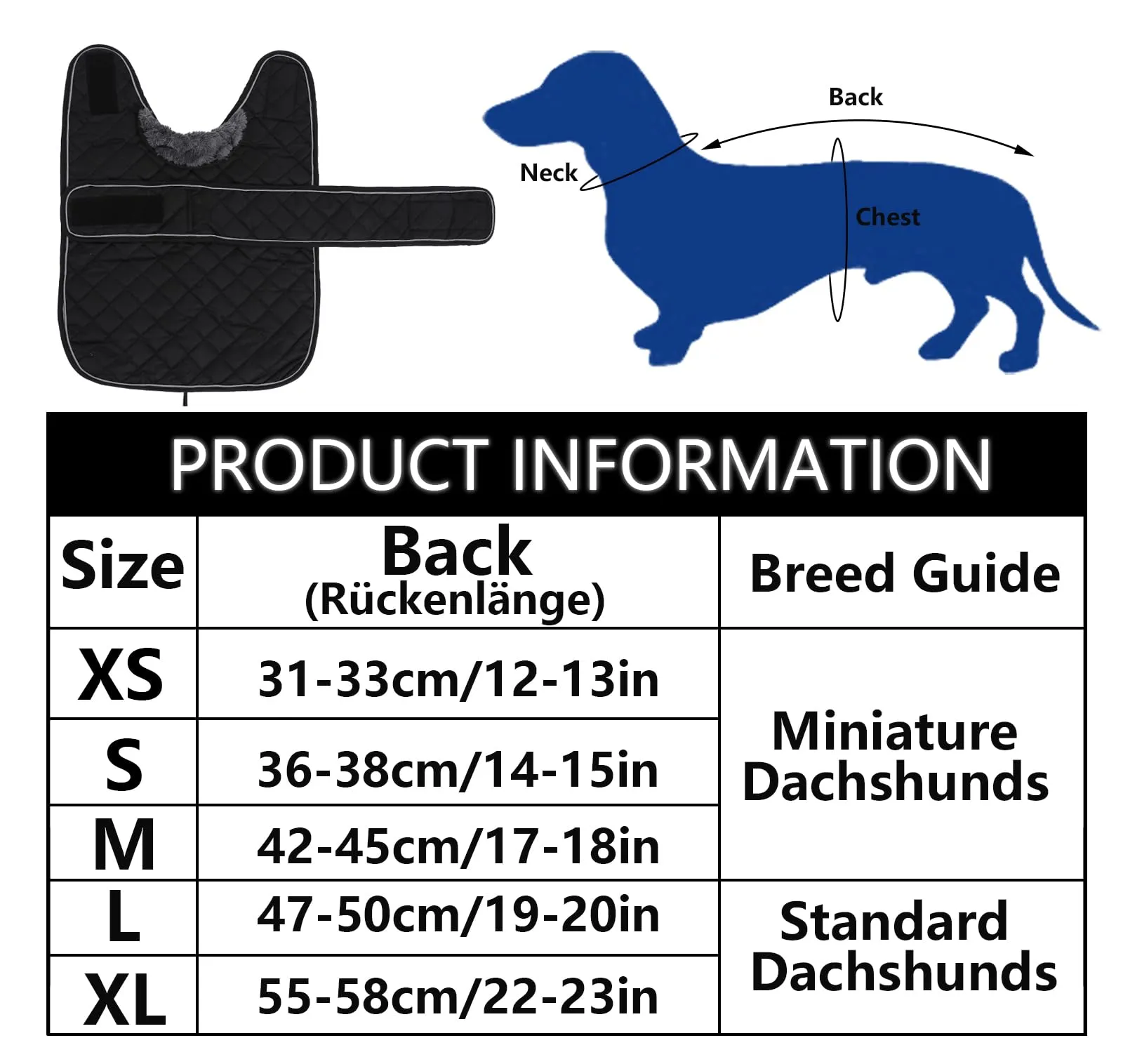 Geyecete Cappotto Invernale Termico Trapuntato per Cane Bassotto, Fodera in Pile, Foro per Imbracatura, Nero, XS - immagine 6