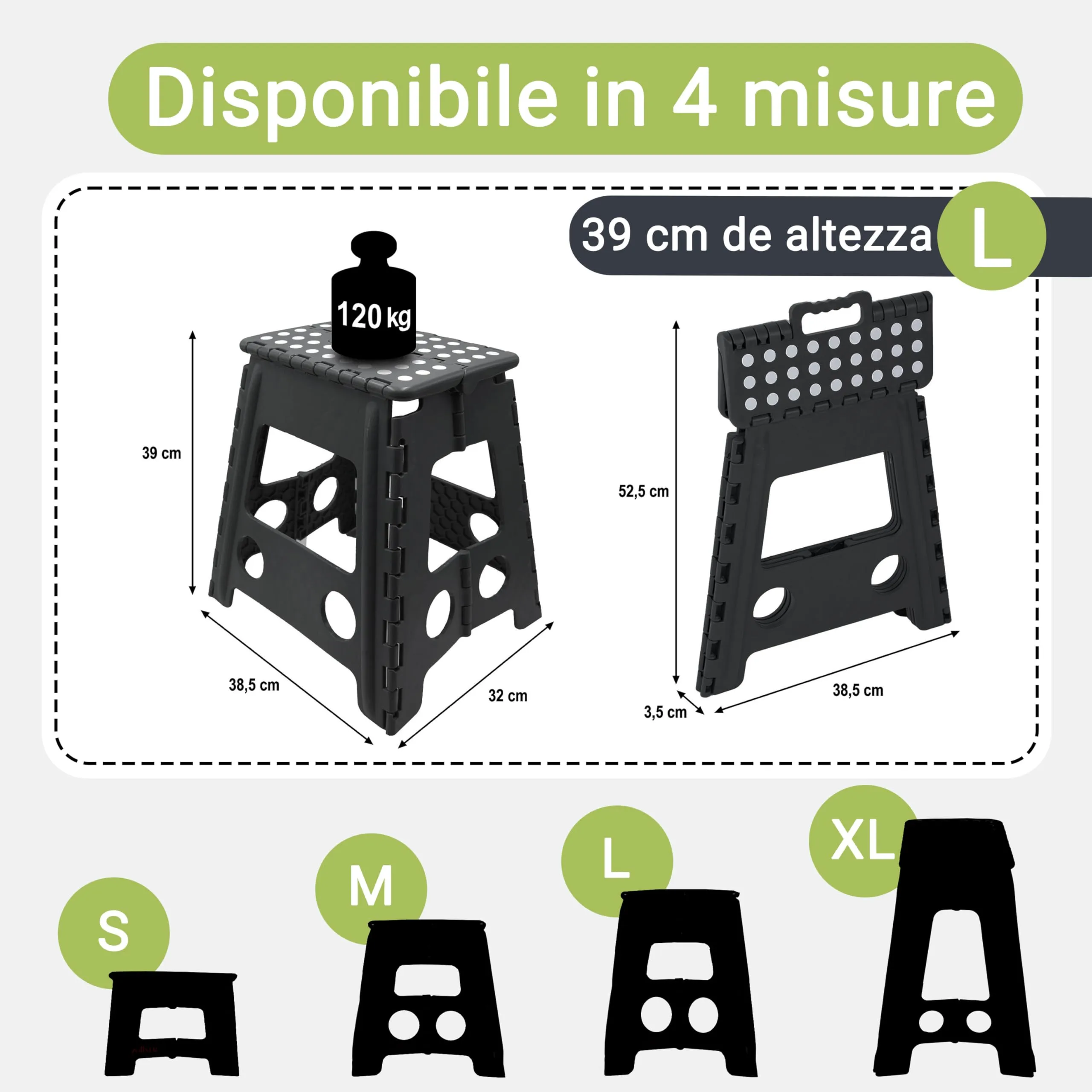 ZOLLNER Sgabello Pieghevole, Altezza 39 cm, Nero - immagine 2