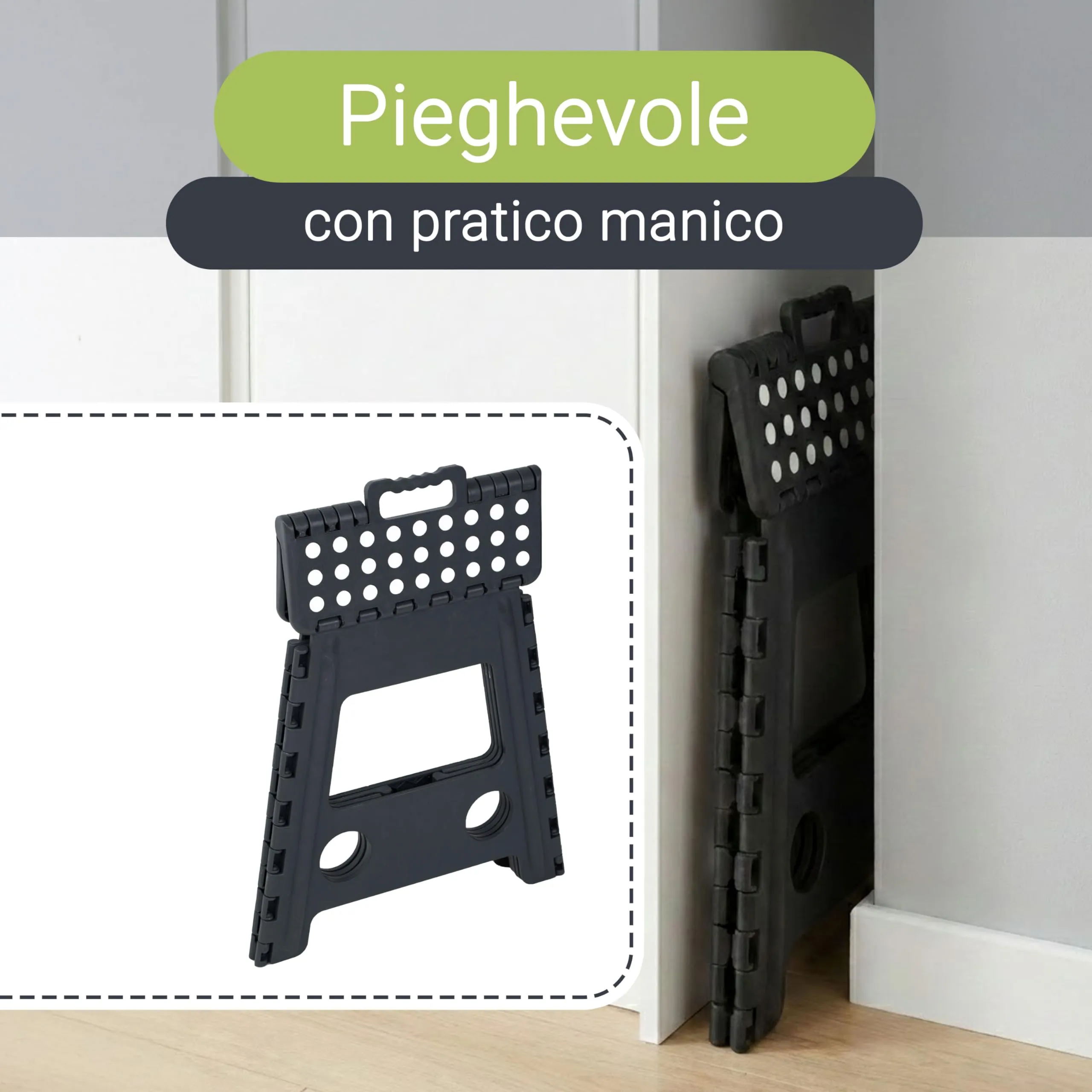 ZOLLNER Sgabello Pieghevole, Altezza 39 cm, Nero - immagine 3