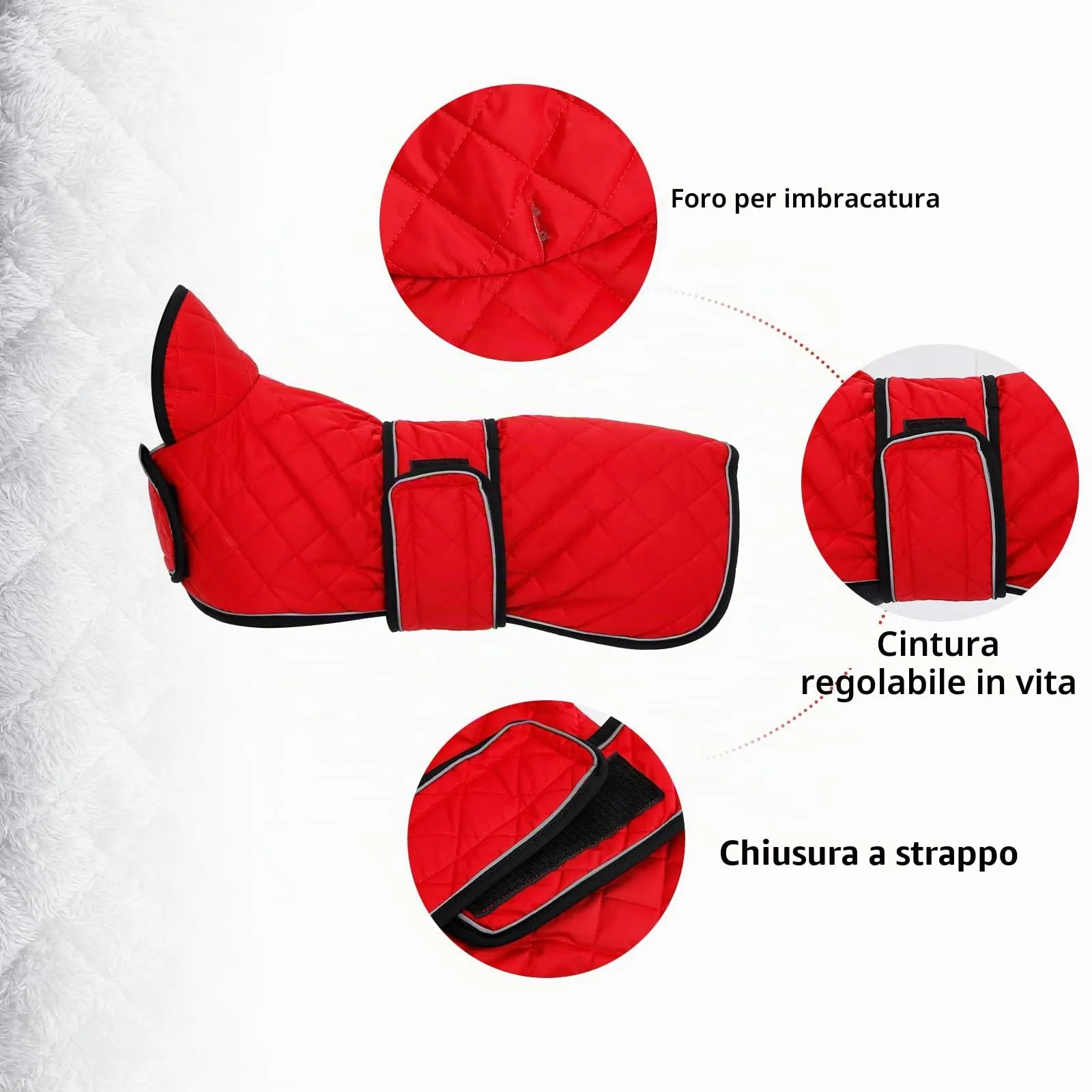 Geyecete Cappotto Invernale Termico Trapuntato per Cane Bassotto, Fodera in Pile, Foro per Imbracatura, Rosso, M - immagine 3