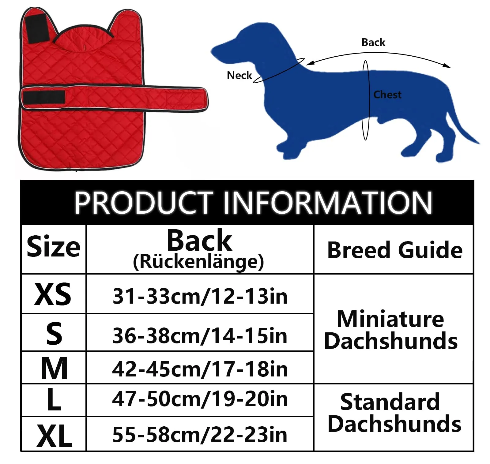 Geyecete Cappotto Invernale Termico Trapuntato per Cane Bassotto con Fodera in Pile, Rosso, L - immagine 6