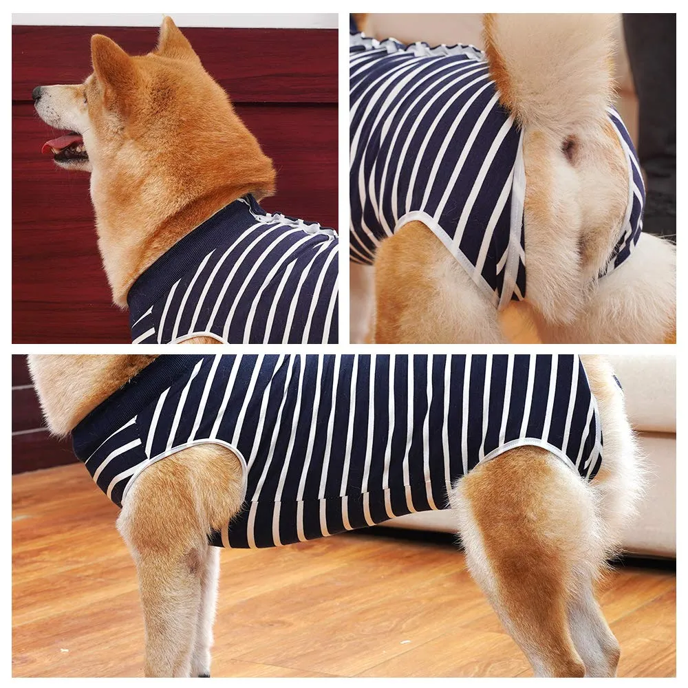 LIANZIMAU Tuta Recupero Post Operatorio per Cani, Protezione Ferite Addominali e Alternativa a Cono e Colletto, X-Large, Blu T, a Righe - immagine 3