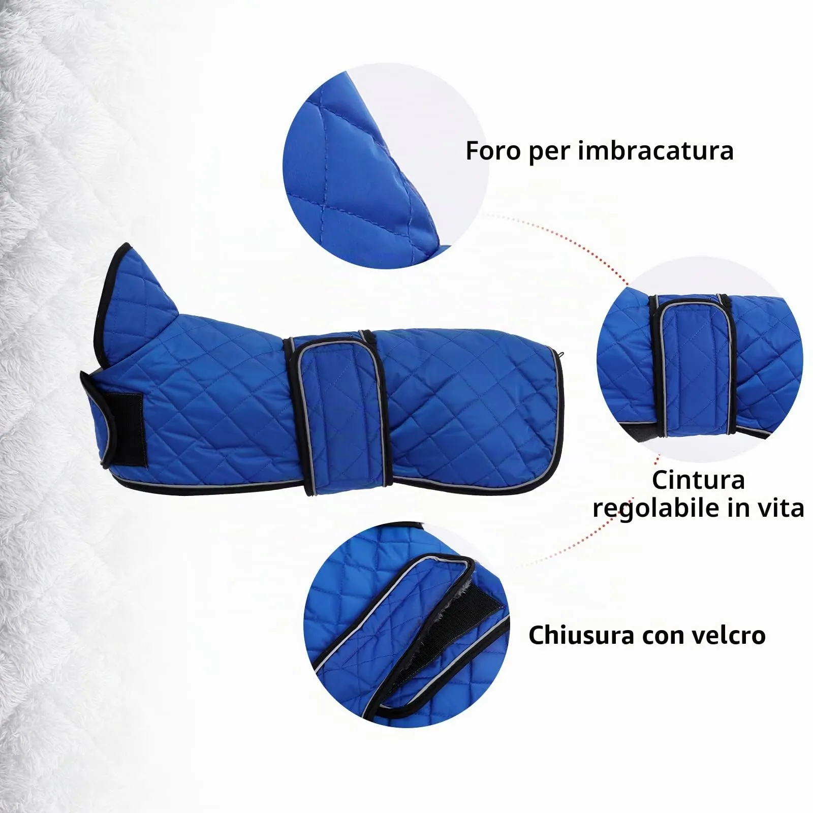 Geyecete Cappotto Invernale Termico Trapuntato per Cane Bassotto con Fodera in Pile e Foro per Imbracatura, Blu, M - immagine 3