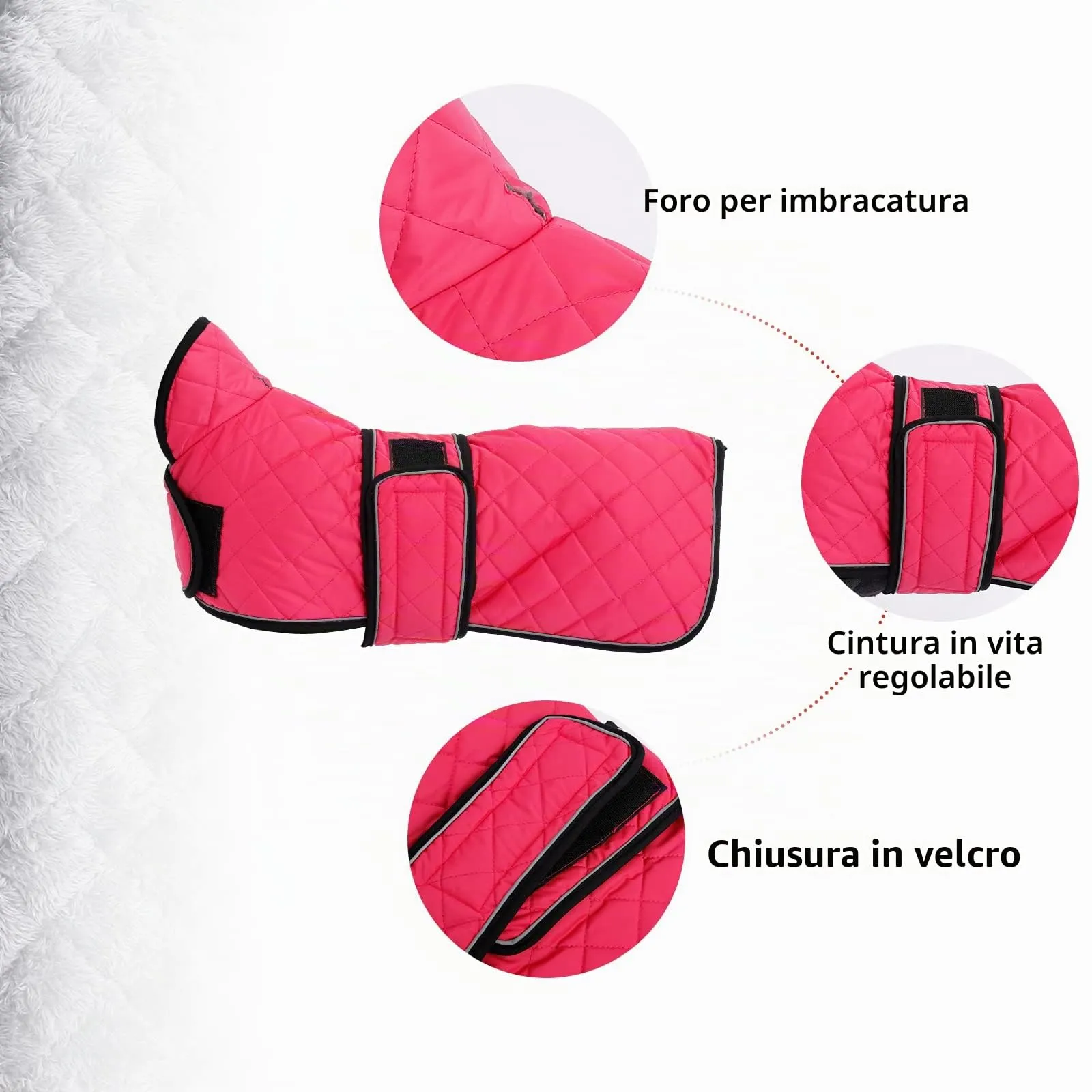 Geyecete Cappotto Invernale Termico Trapuntato per Cane Bassotto con Fodera in Pile e Foro per Imbracatura, Rosa, S - immagine 3
