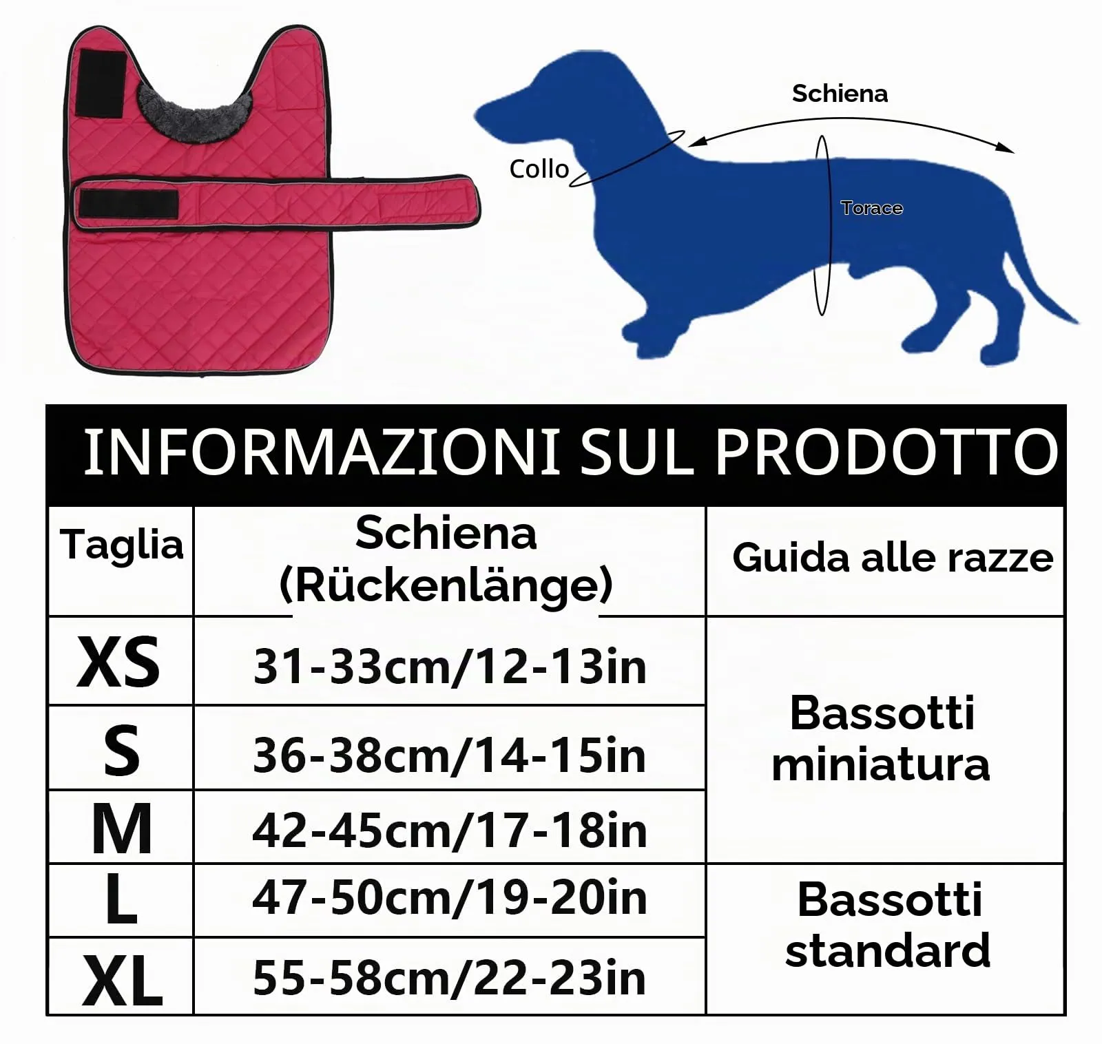 Geyecete Cappotto Invernale Termico Trapuntato per Cane Bassotto con Fodera in Pile e Foro per Imbracatura, Rosa, S - immagine 6