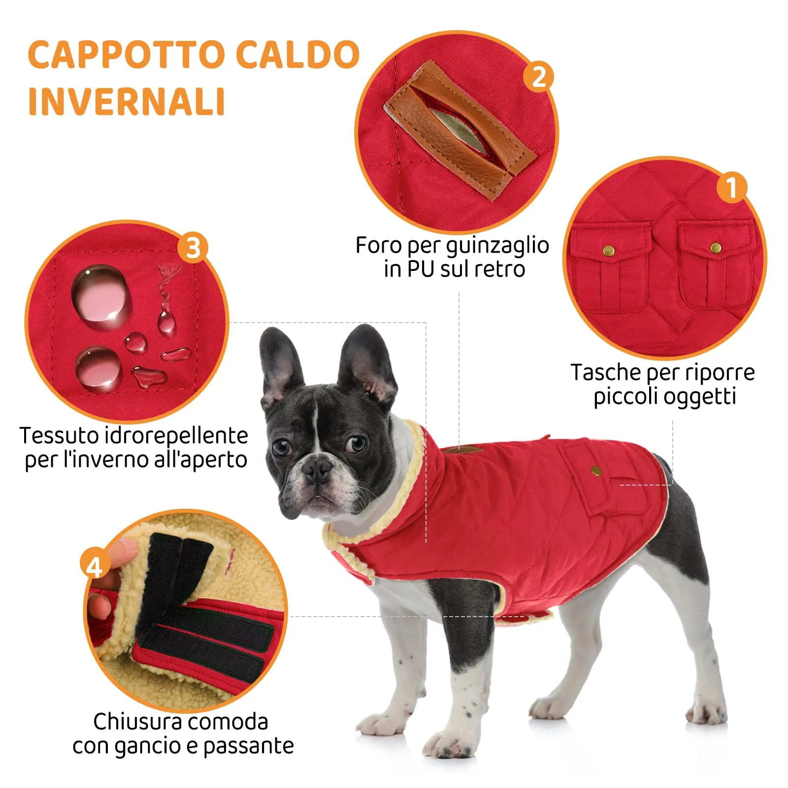 Queenmore Cappotto Impermeabile Invernale in Pile per Cani, Rosso, Taglia M - immagine 2