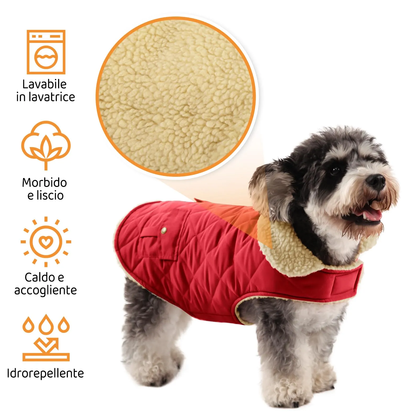 Queenmore Cappotto Impermeabile Invernale in Pile per Cani, Rosso, Taglia M - immagine 3