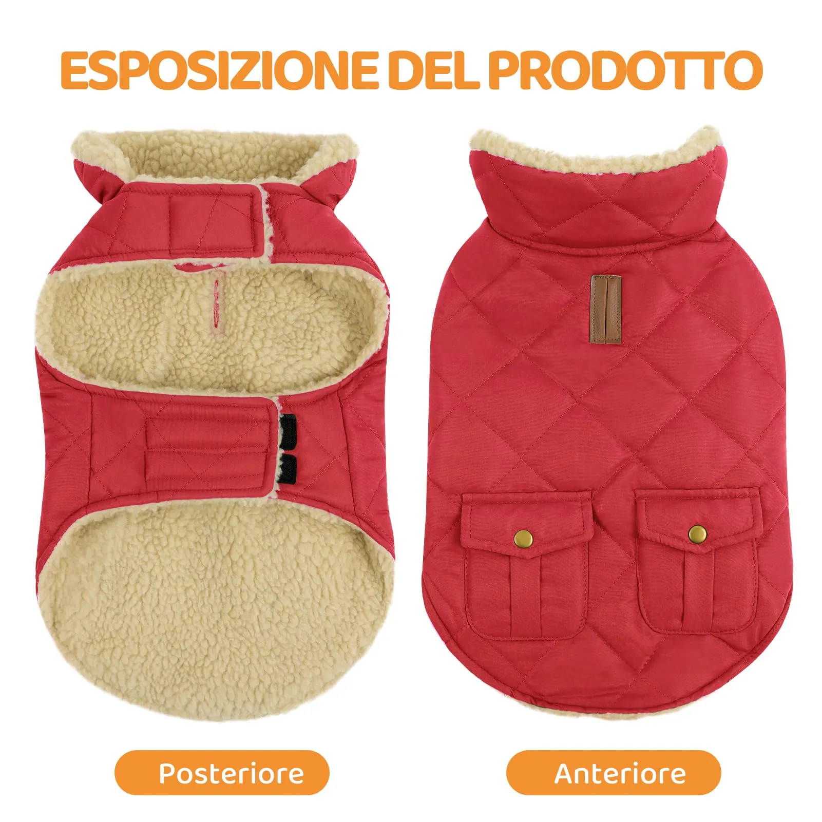 Queenmore Cappotto Impermeabile per Cani in Peluche, Rosso, Taglia S - immagine 4