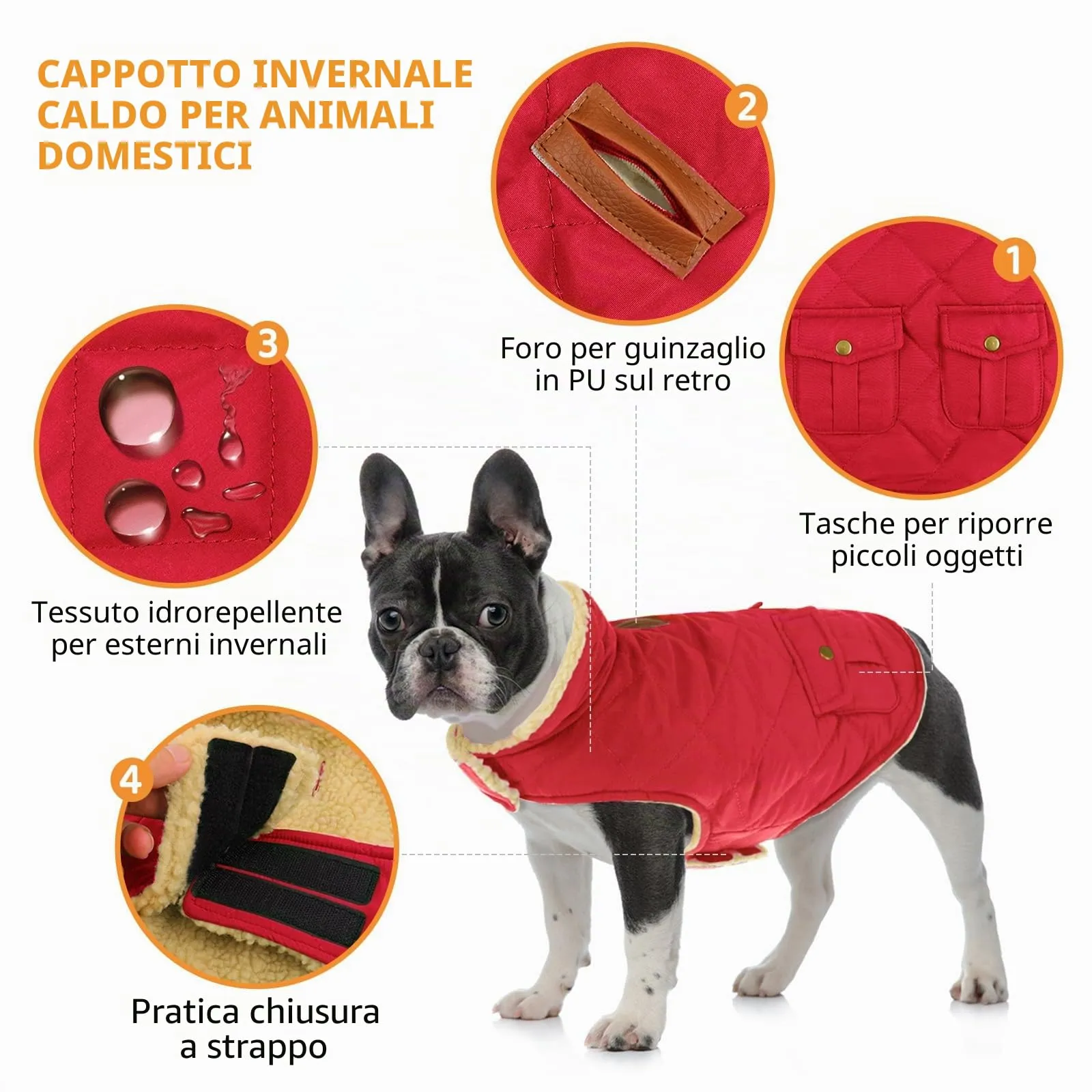 Queenmore Cappotto Impermeabile Caldo per Cani, Rosso, XL - immagine 2