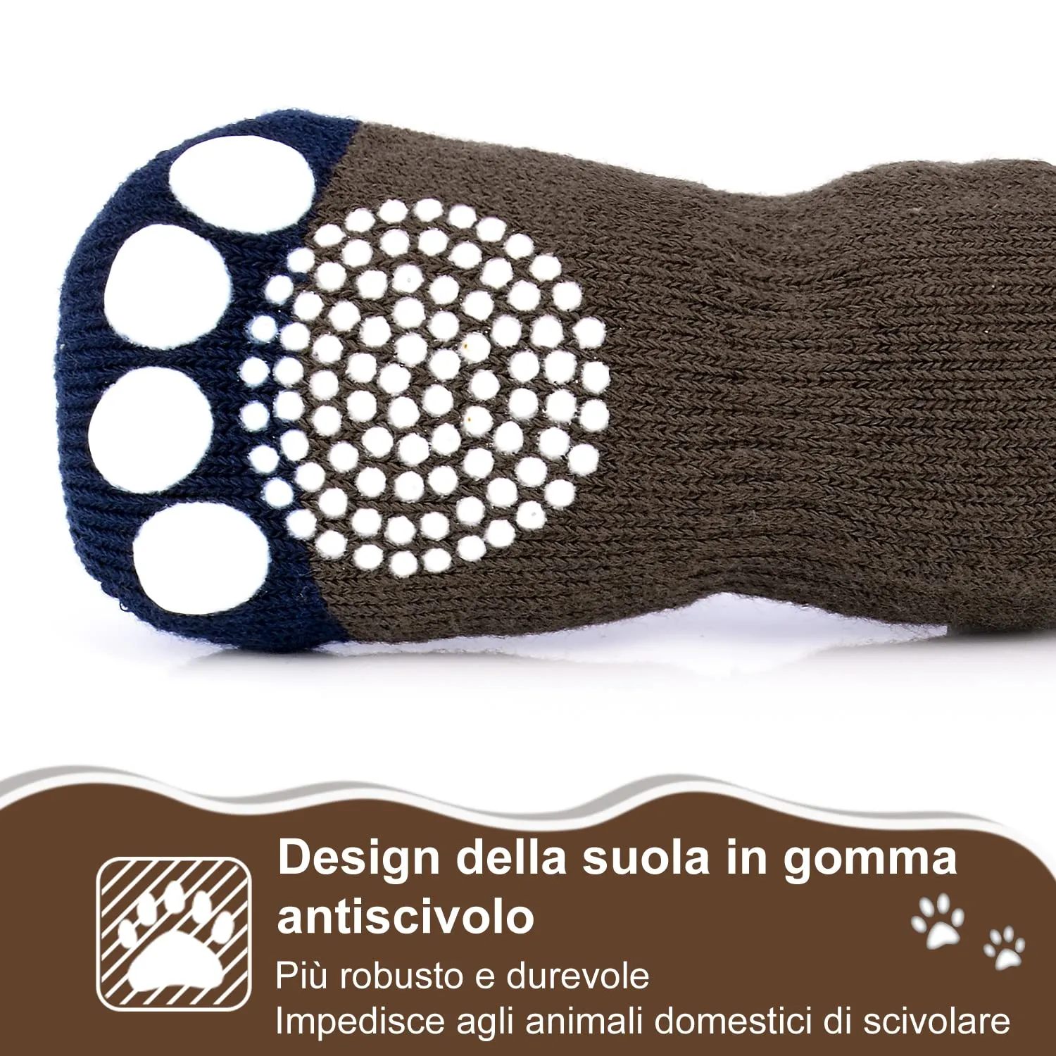 PETLOFT Calzini Antiscivolo per Cane con Cinghie Regolabili, 4 Pezzi (Marrone, 2XL) - immagine 5