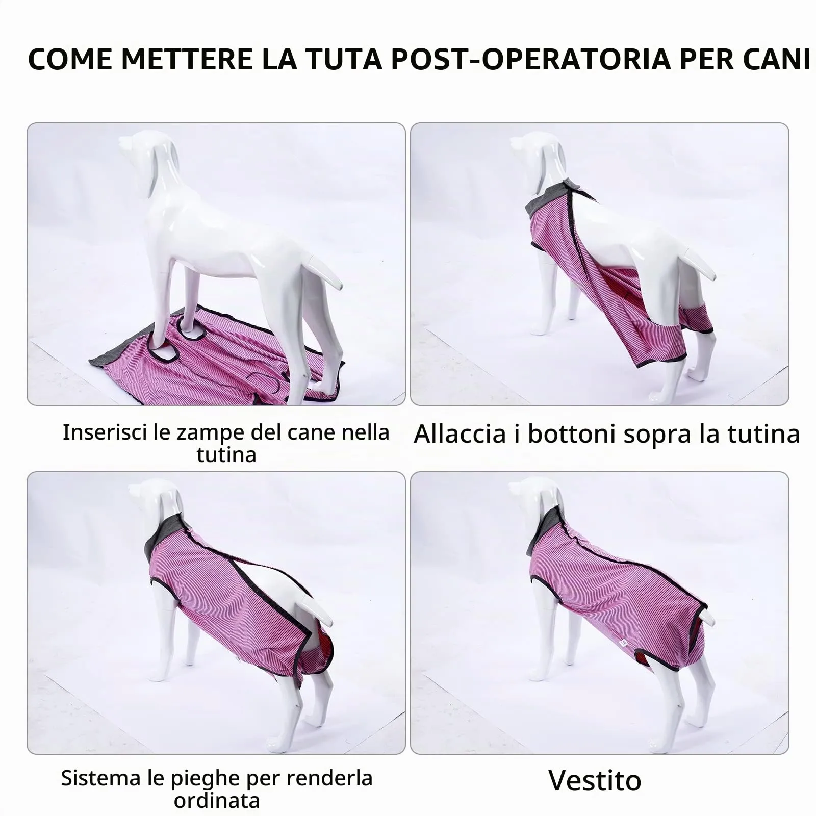 LIANZIMAU Tuta Recupero Post Operatorio per Cani, Protettore per Ferite Addominali, Alternativa a Cono e Colletto, Medium, Rosa T, a Righe - immagine 6