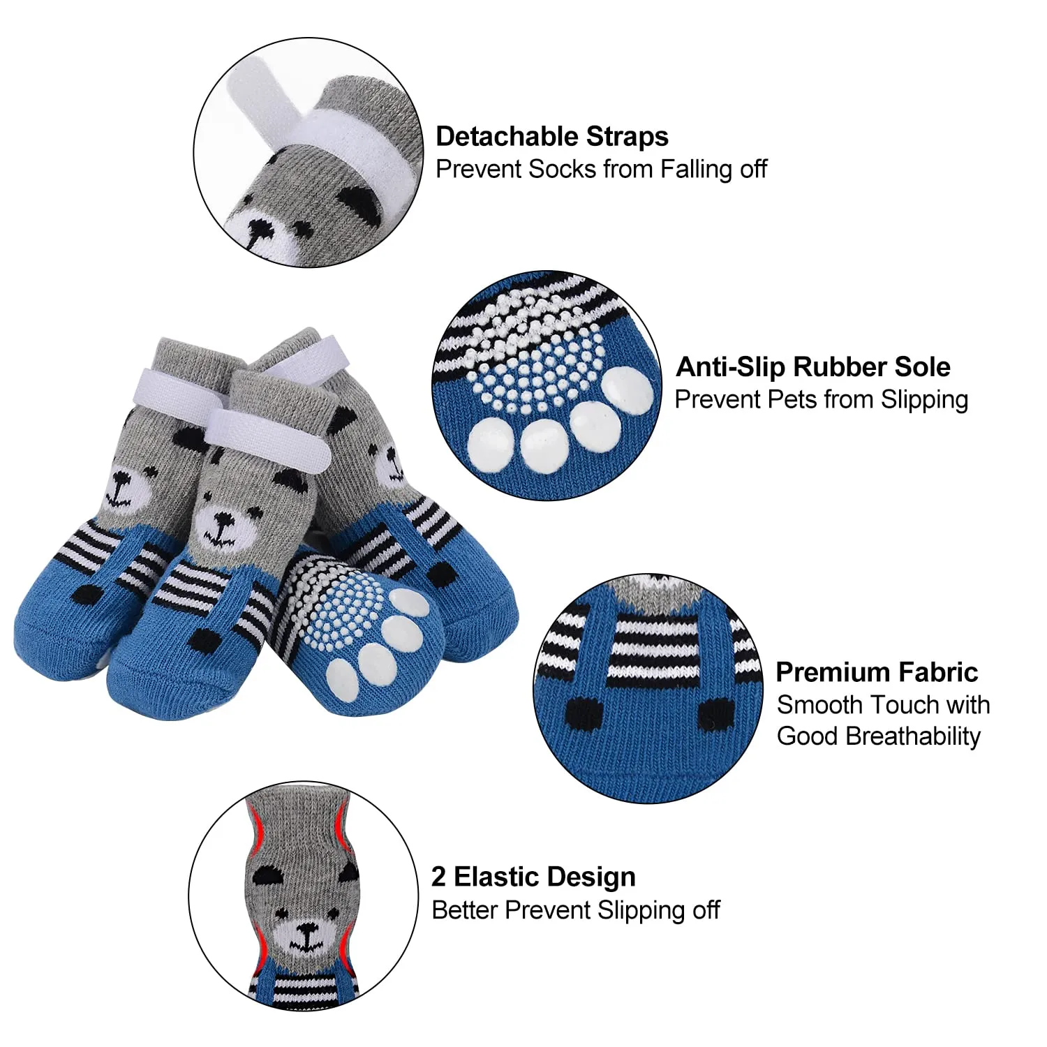 PETLOFT Calzini Antiscivolo per Cane con Cinghie Regolabili, Grigio, 5XL - immagine 3