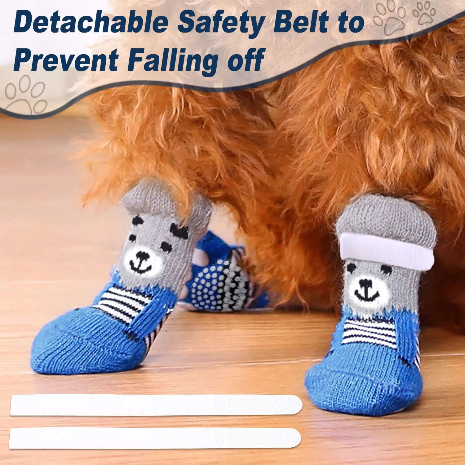 PETLOFT Calzini Antiscivolo per Cane con Cinghie Regolabili, 4 Pezzi, Grigio, 3XL - immagine 4