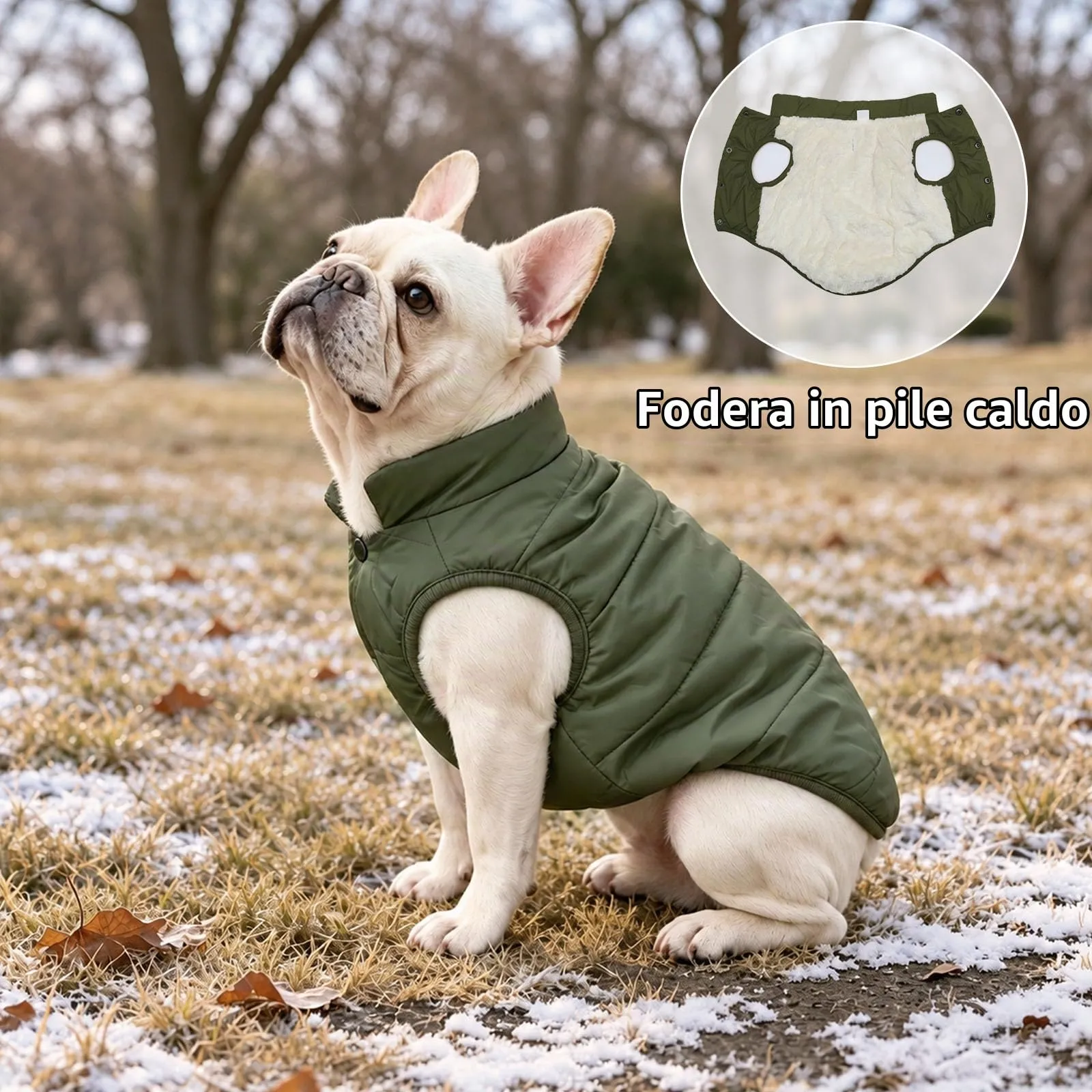 JoyDaog Cappottino per cani foderato in pile, antivento, verde, M - immagine 3