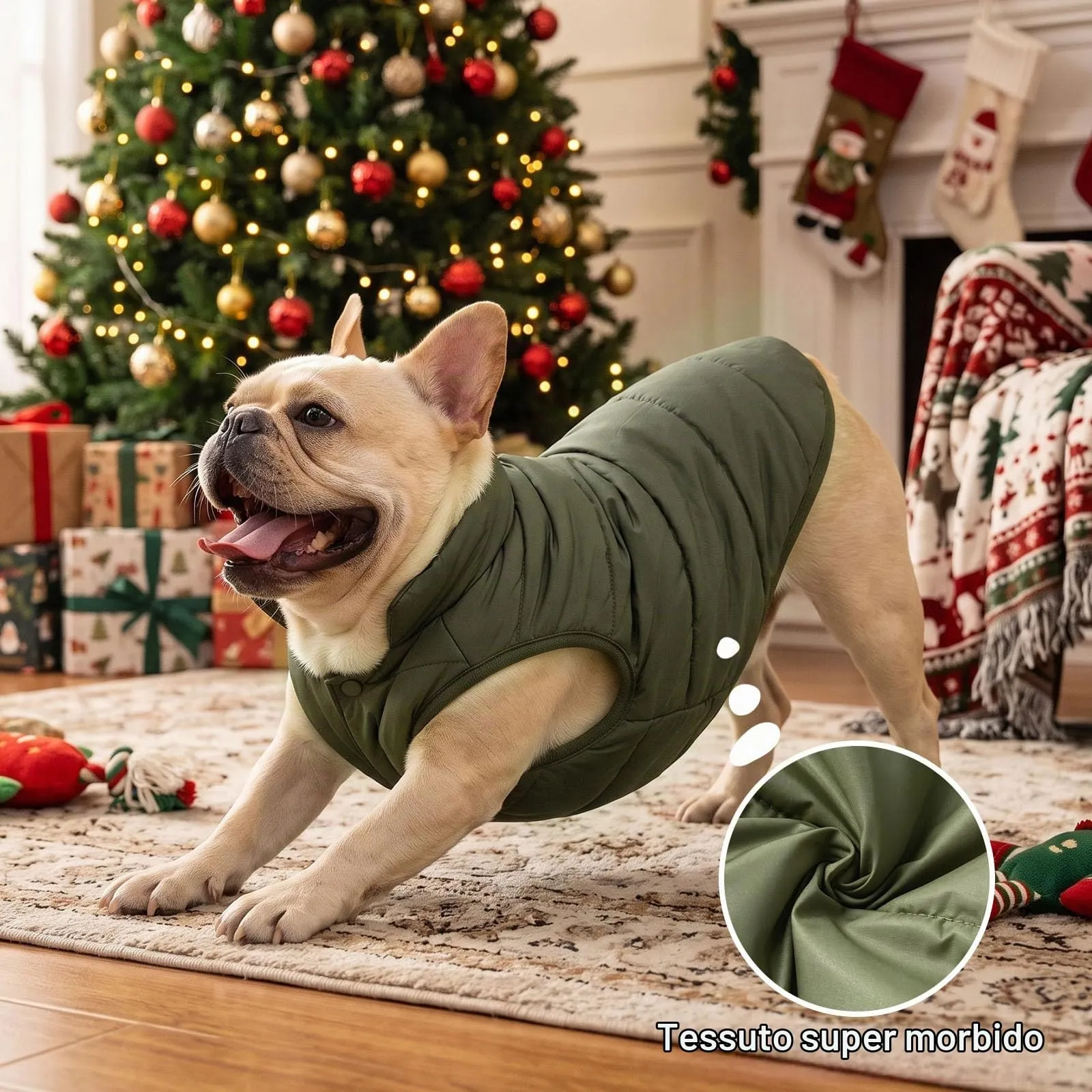 JoyDaog Cappottino per cani foderato in pile, antivento, verde, M - immagine 4