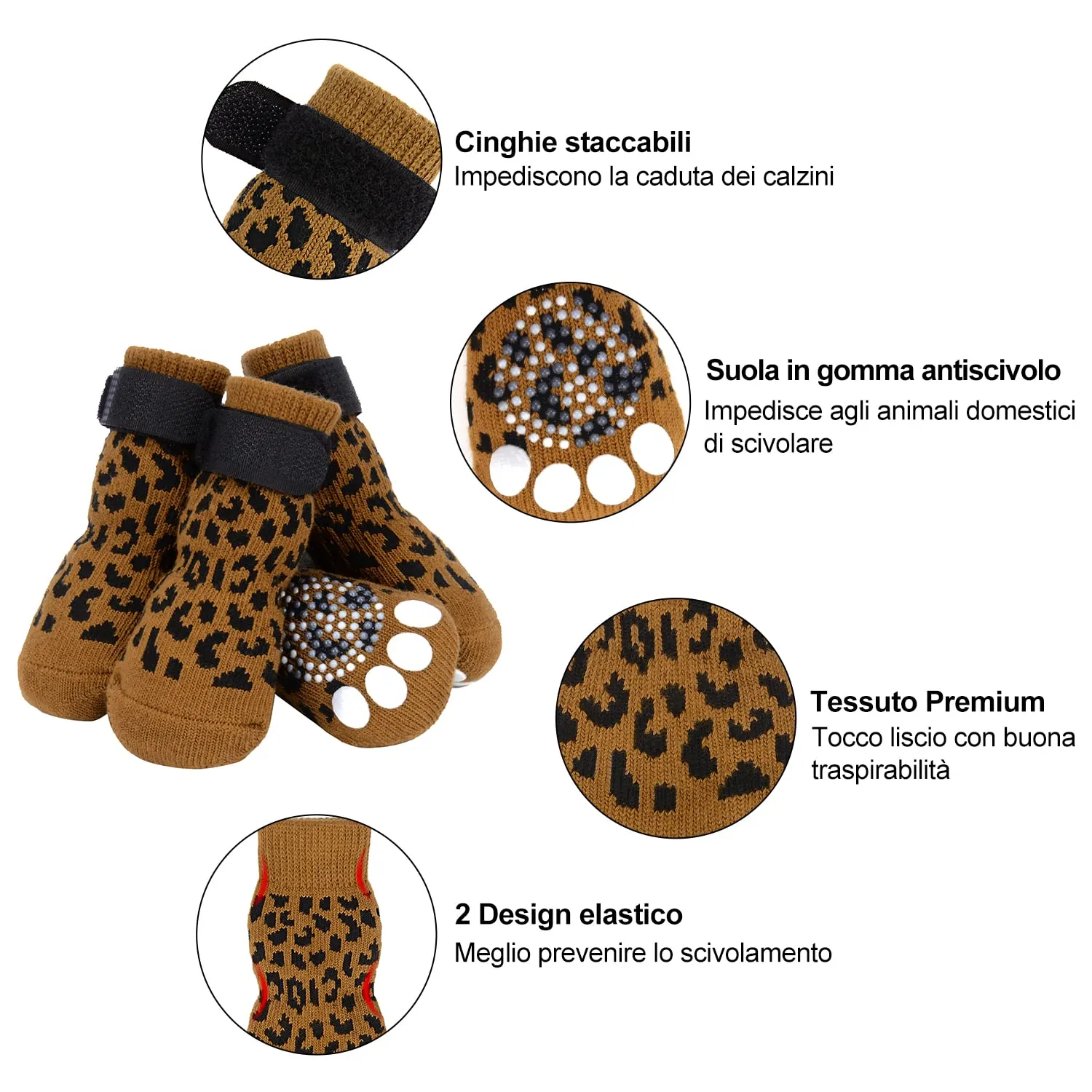 PETLOFT Calzini Antiscivolo per Cane con Cinghie Regolabili, Cachi, L - immagine 3