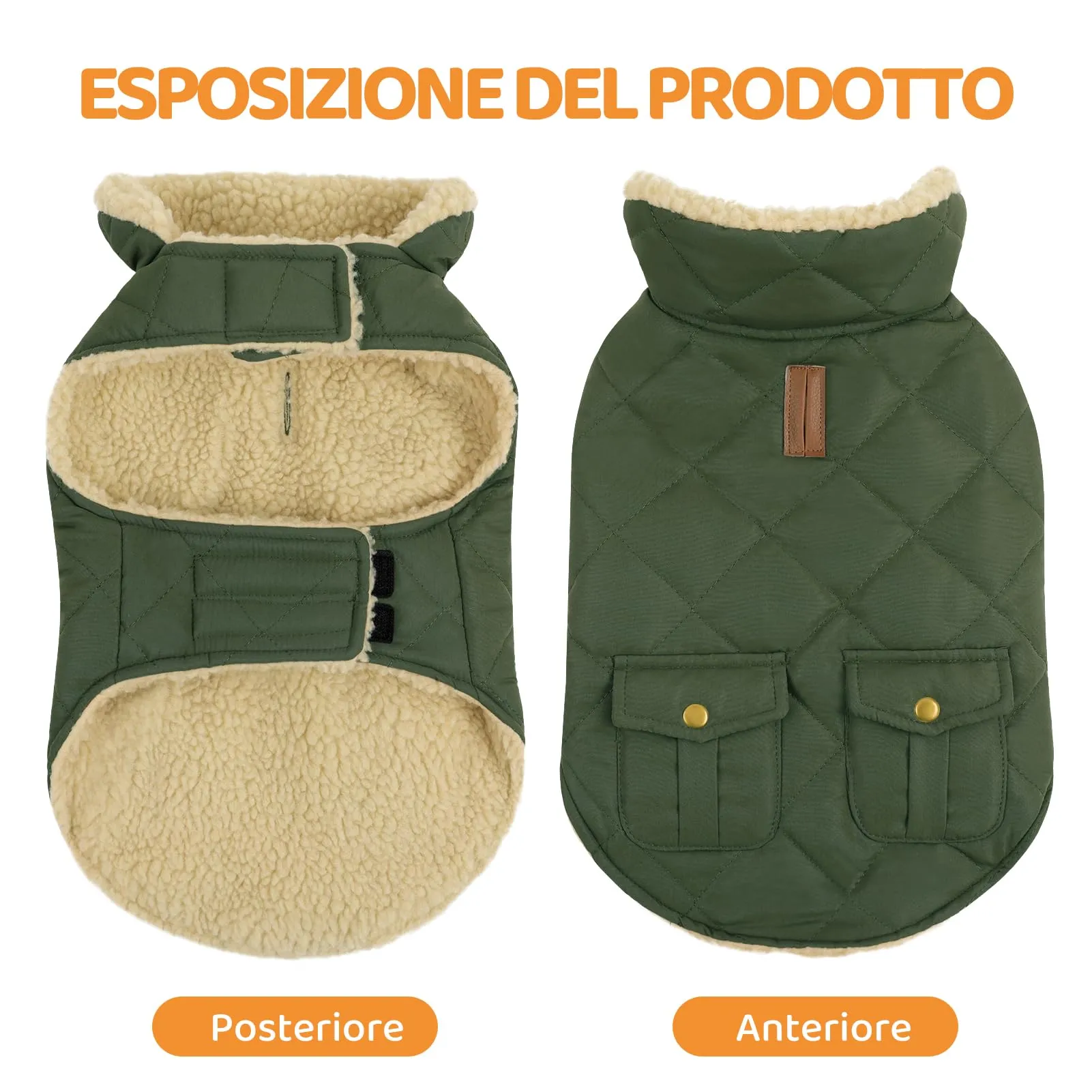Queenmore Cappotto Impermeabile Caldo per Cani di Piccola Taglia, Verde, XS - immagine 4