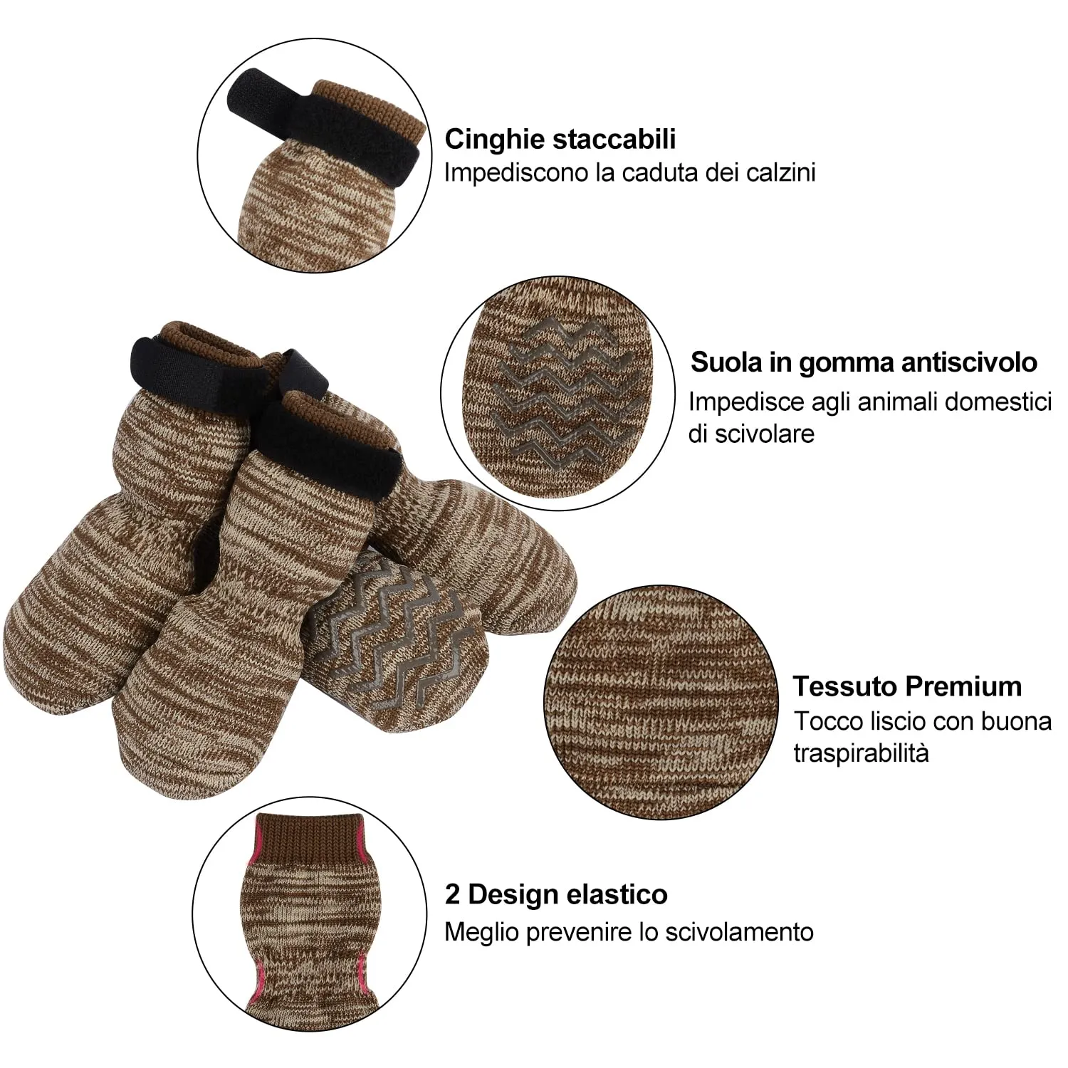 PETLOFT Calzini Antiscivolo per Cane con Cinghie Regolabili, 4 Pezzi (Marrone Chiaro, 3XL) - immagine 3