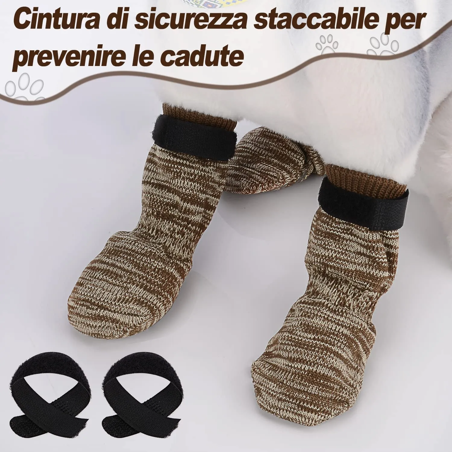 PETLOFT Calzini Antiscivolo per Cane con Cinghie Regolabili, 4 Pezzi (Marrone Chiaro, 3XL) - immagine 5