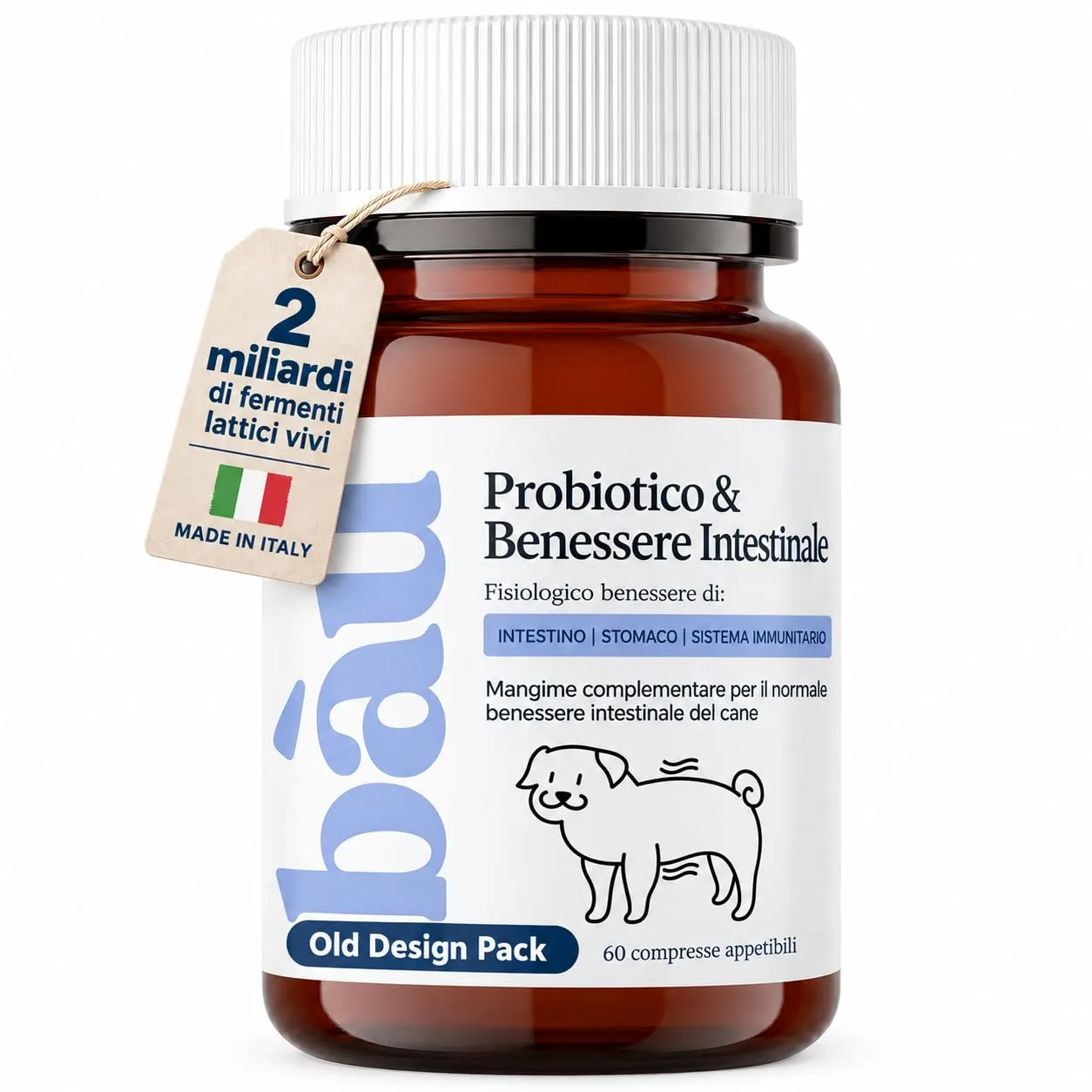 Bau Probiotici per Cani, Fermenti Lattici e Supporto Gastrointestinale (60 vecchio design) - immagine 1