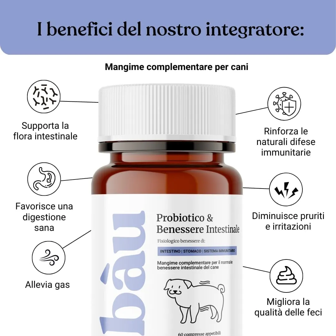 Bau Probiotici per Cani, Fermenti Lattici e Supporto Gastrointestinale (60 vecchio design) - immagine 2