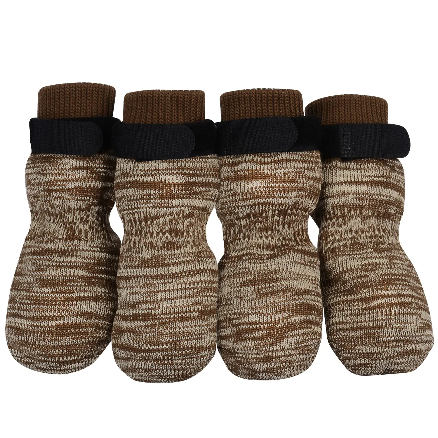 PETLOFT Calzini Antiscivolo per Cane con Cinghie Regolabili, 4 Pezzi, Marrone Chiaro, XL - immagine 1