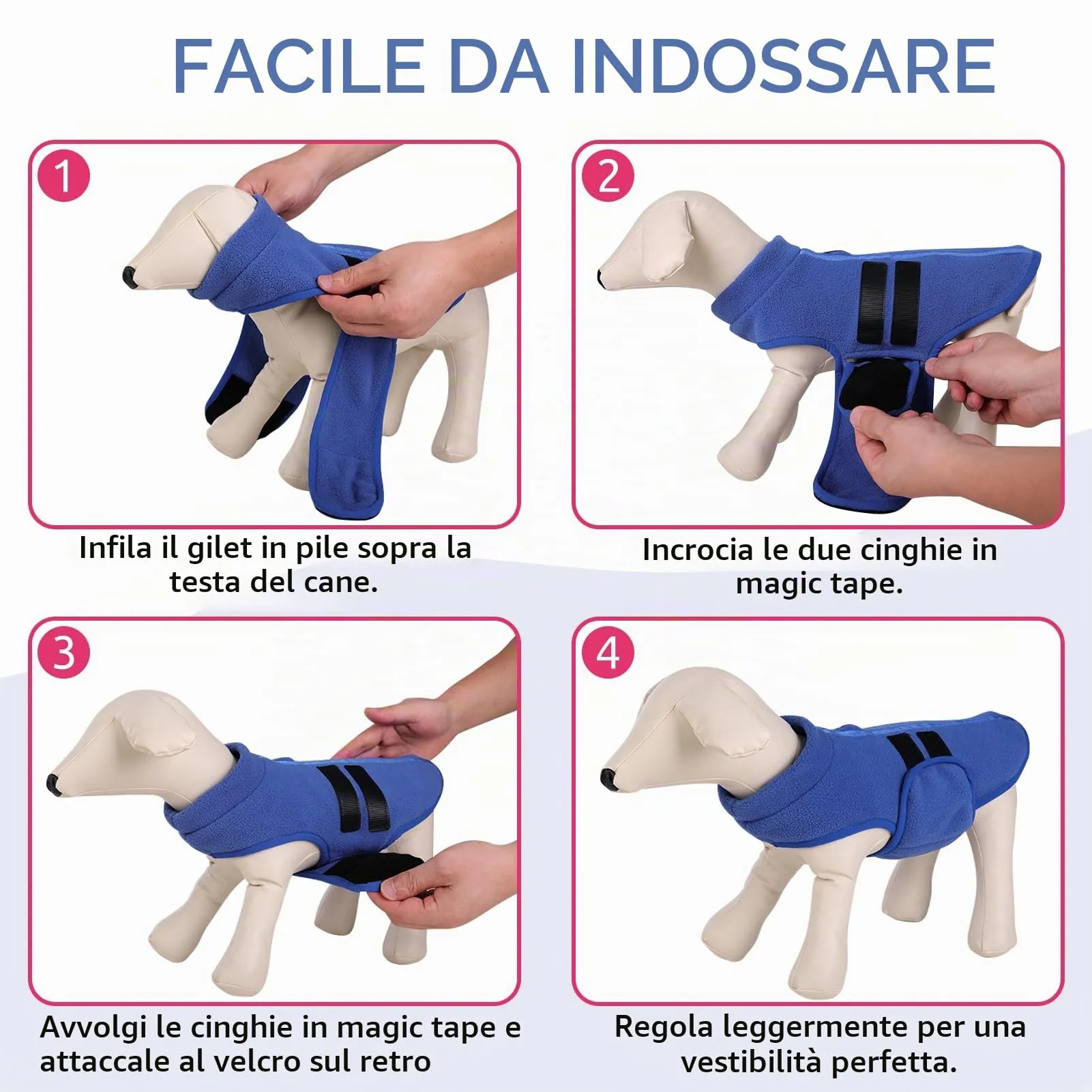 PUZAUKAL Maglione in Pile per Cane e Gatto, Gilet con Foro per Imbracatura, Blu, S - immagine 4