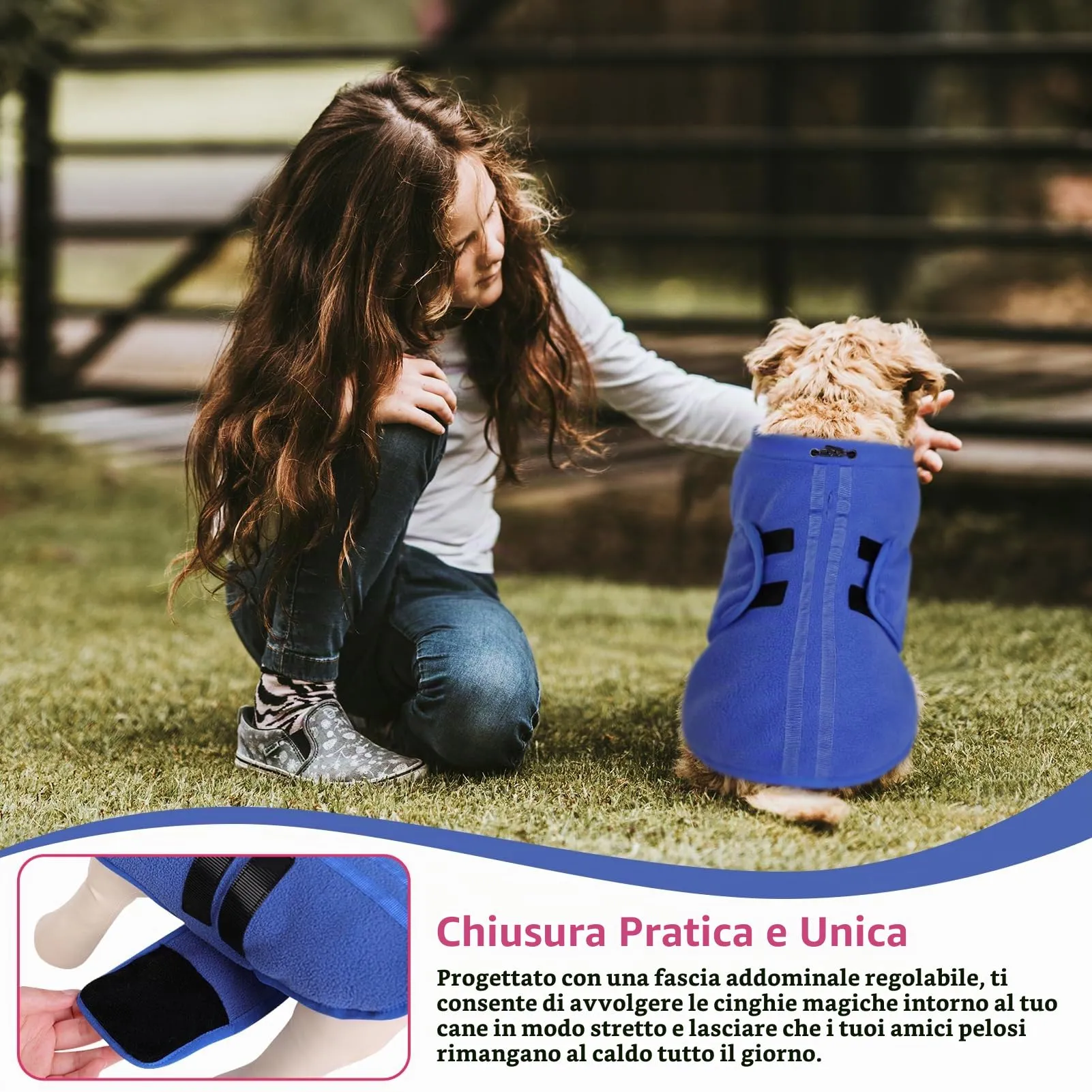 PUZAUKAL Maglione in Pile per Cane e Gatto, Gilet con Foro per Imbracatura, Blu, S - immagine 6