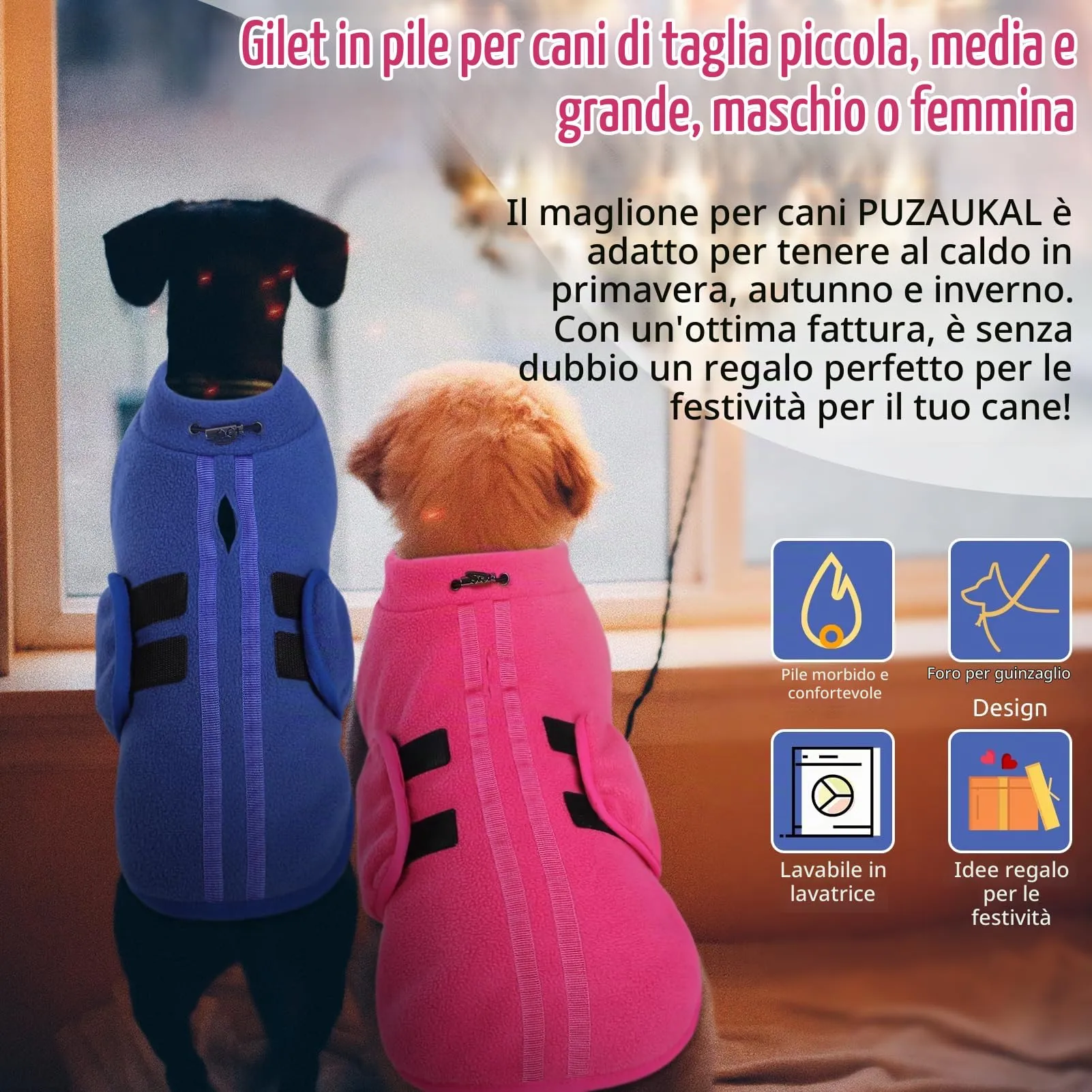 PUZAUKAL Maglione in Pile per Cani e Gatti con Foro per Imbracatura, Rosa, Taglia S - immagine 7