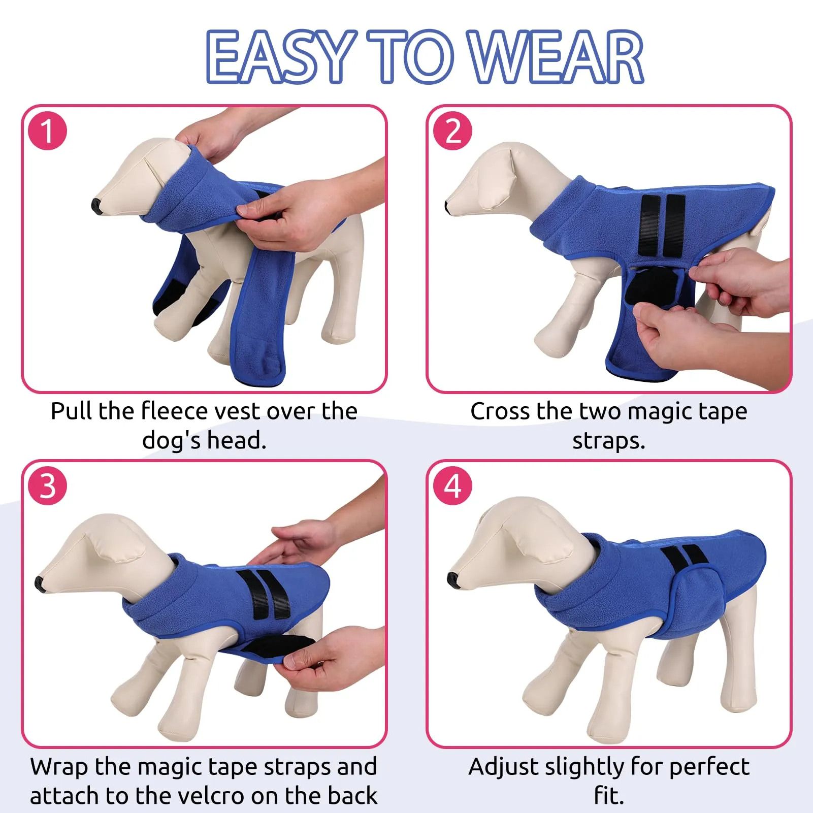 PUZAUKAL Maglione in Pile per Cani con Foro per Imbracatura, Blu, Taglia XS - immagine 4