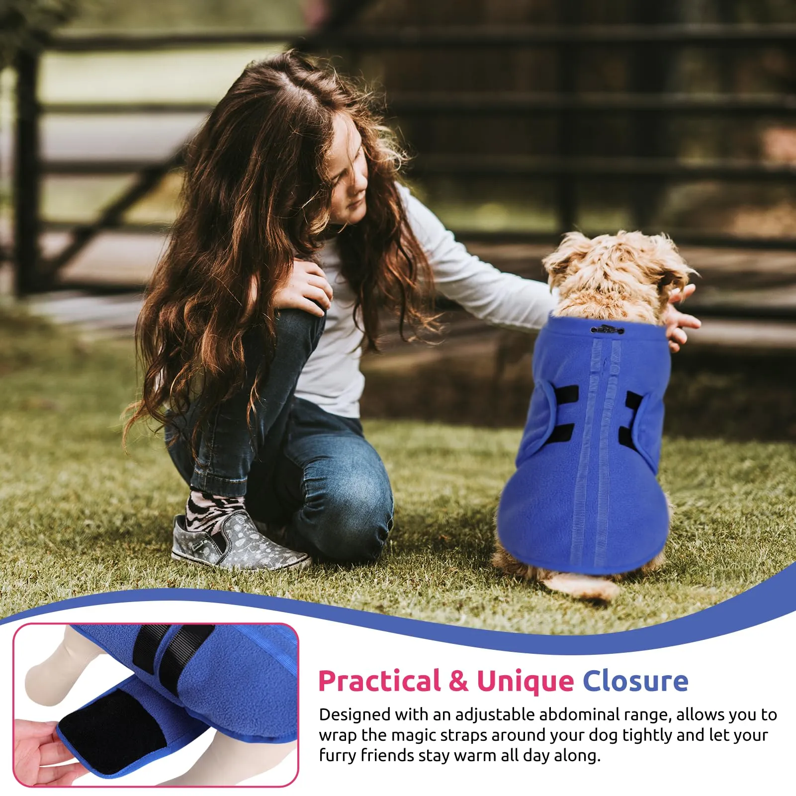 PUZAUKAL Maglione in Pile per Cani con Foro per Imbracatura, Blu, Taglia XS - immagine 6