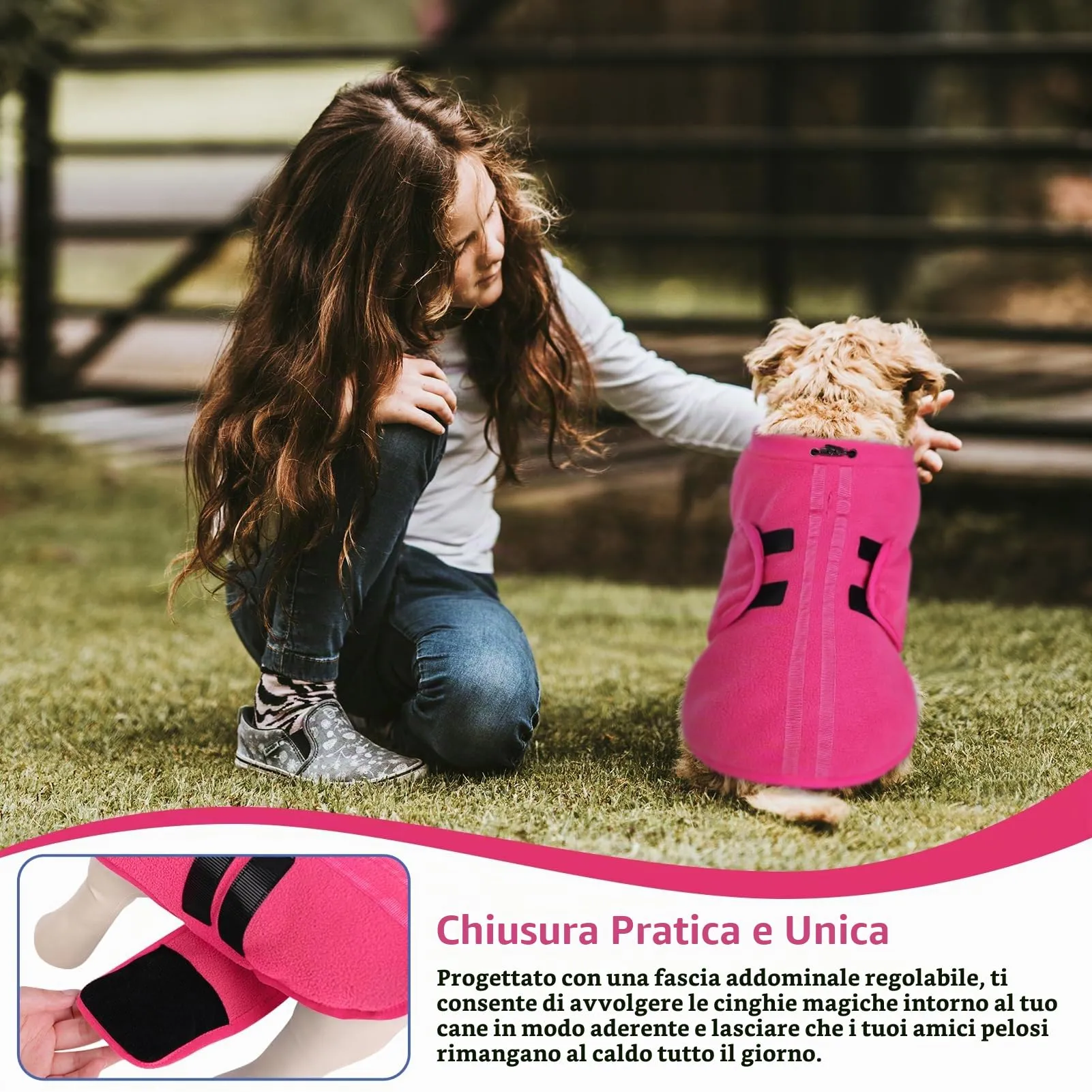 PUZAUKAL Maglione in Pile per Cani e Gatti con Foro per Imbracatura, Rosa, XL - immagine 6