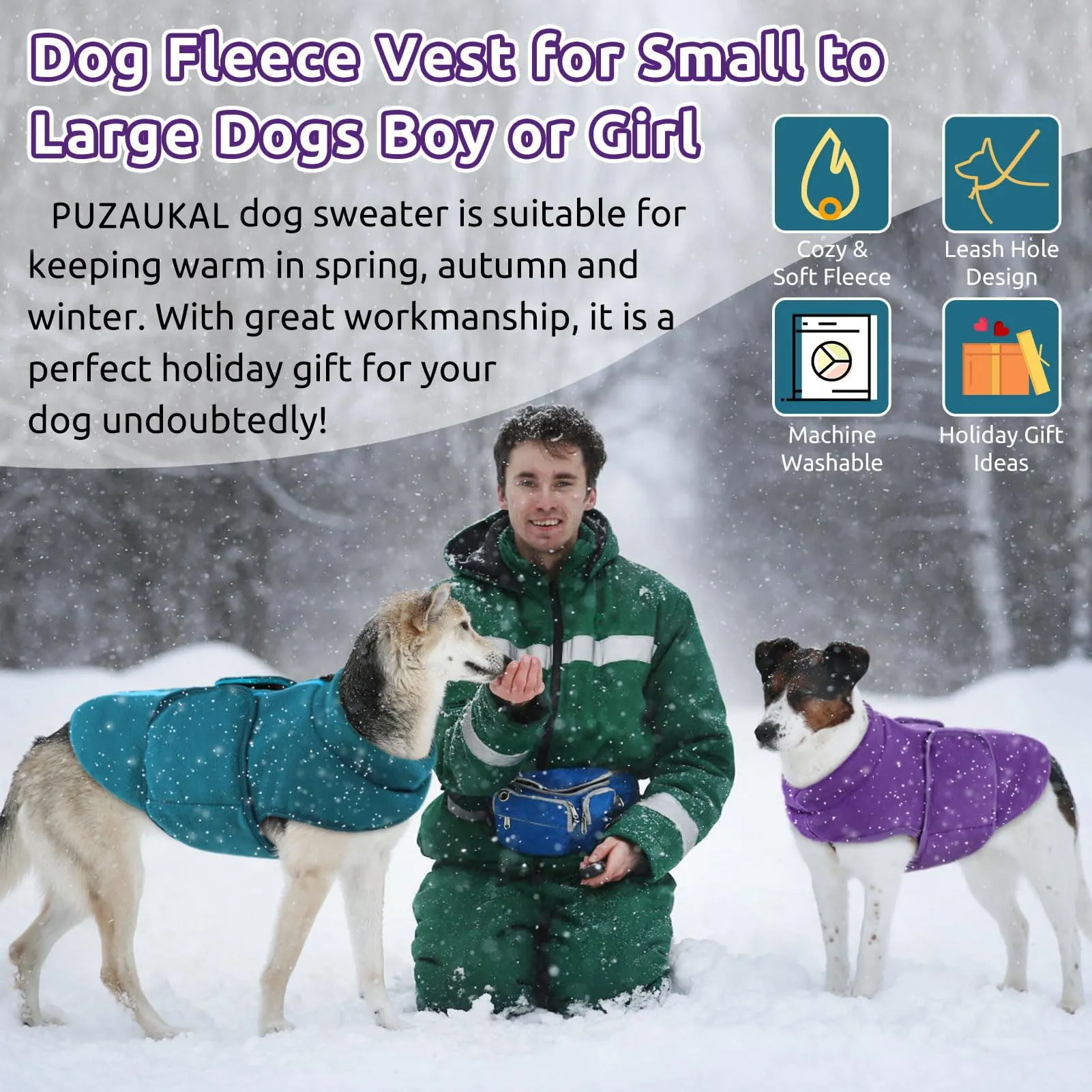 PUZAUKAL Maglione in Pile per Cani e Gatti con Foro per Imbracatura - Viola (L) - immagine 7