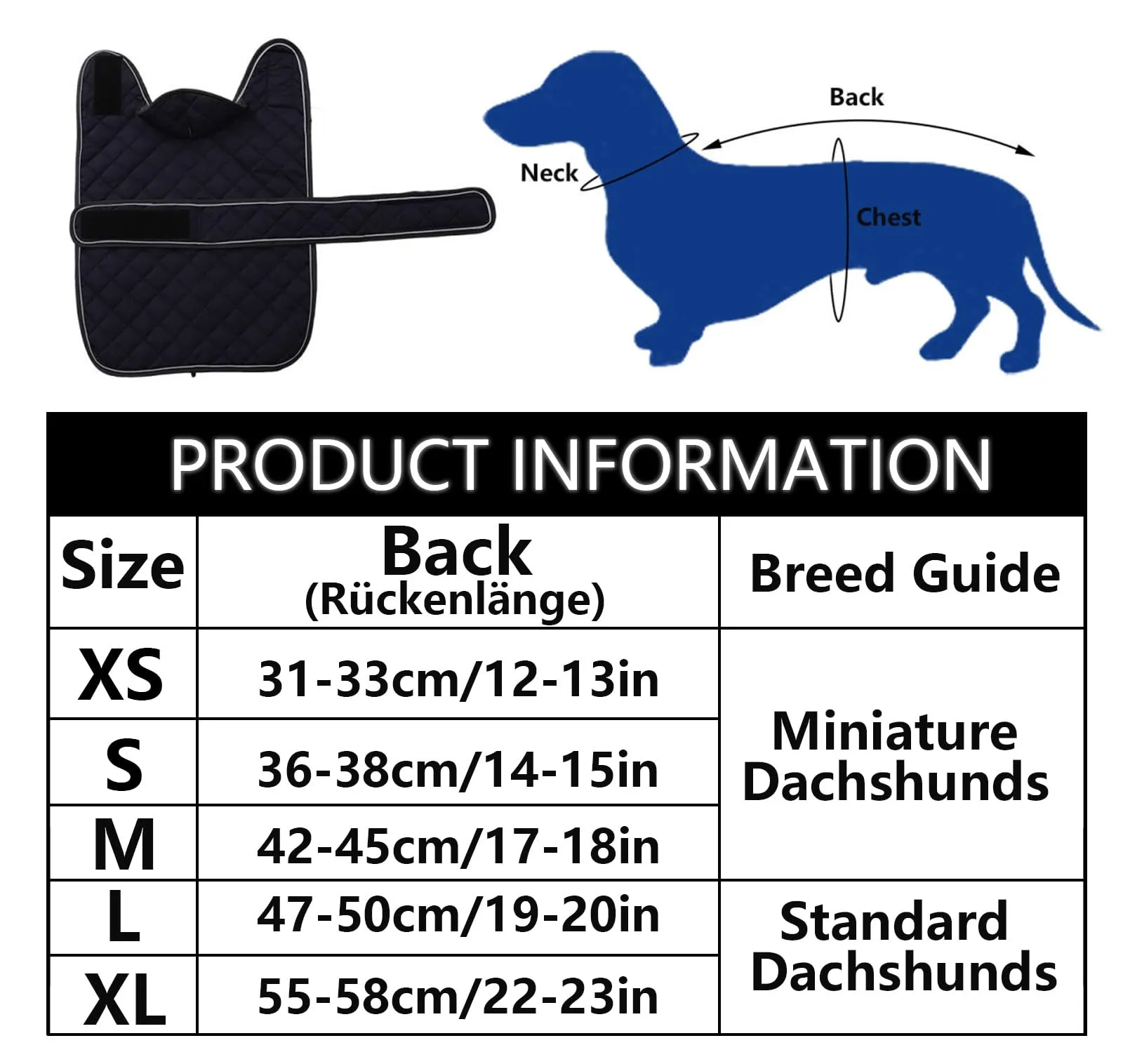 Geyecete Cappotto Invernale Termico Trapuntato per Cane Bassotto, con Fodera in Pile e Foro per Imbracatura, Navy Blu, M - immagine 6