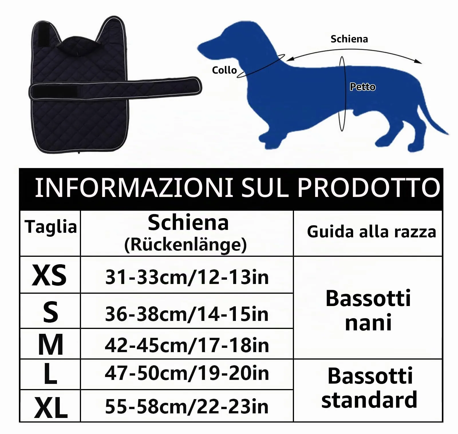 Geyecete Cappotto Invernale Termico Trapuntato per Cane Bassotto con Fodera in Pile e Foro per Imbracatura, Navy Blu, S - immagine 6