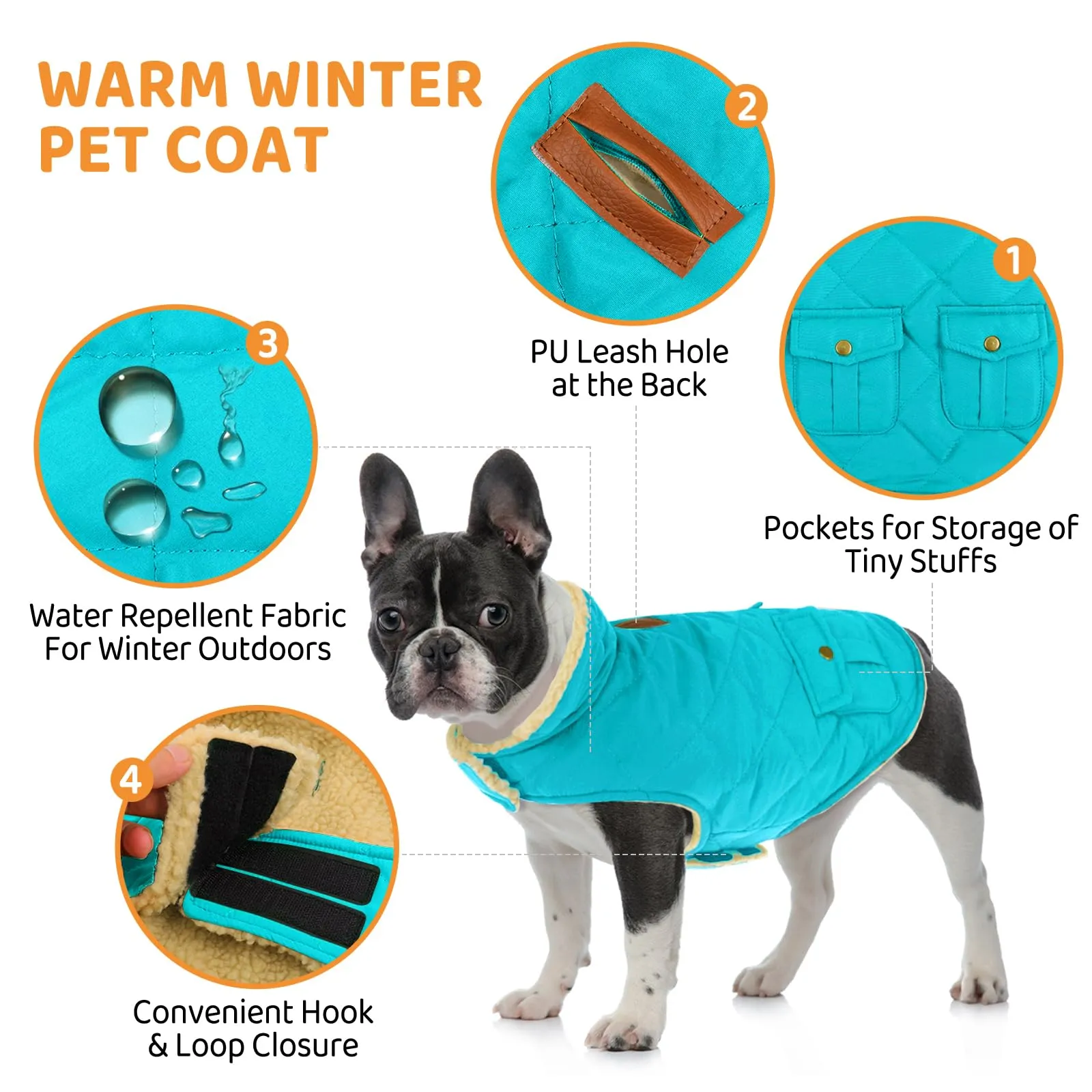 Queenmore Cappotto Impermeabile Caldo per Cani, Taglia L, Blu Chiaro - immagine 2